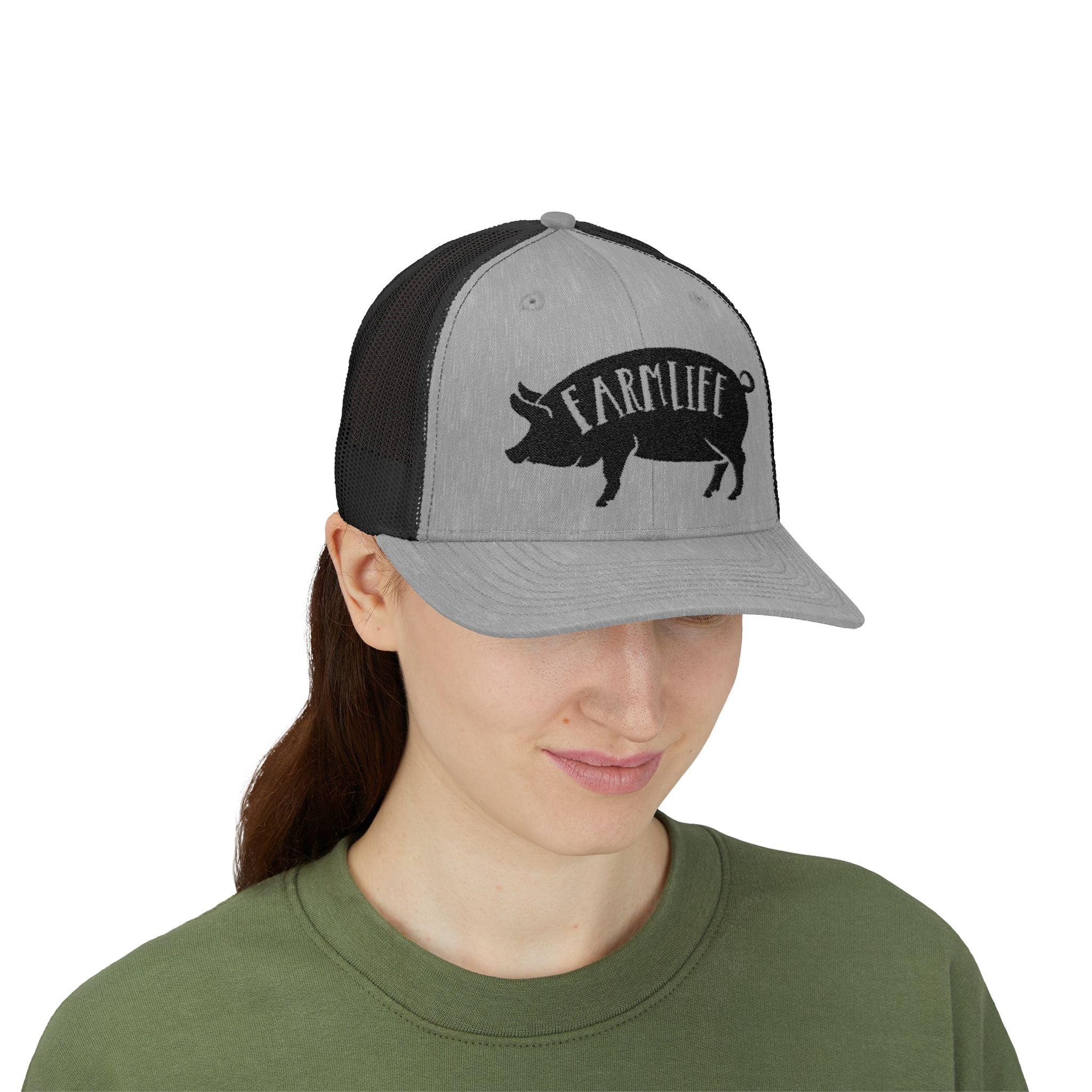 Farm Life Pig Snapback Trucker Hat – Rustic Farm Trucker Cap, Homestead Hat, Pig Lover Farm Cap, Country Lifestyle Mesh Hat