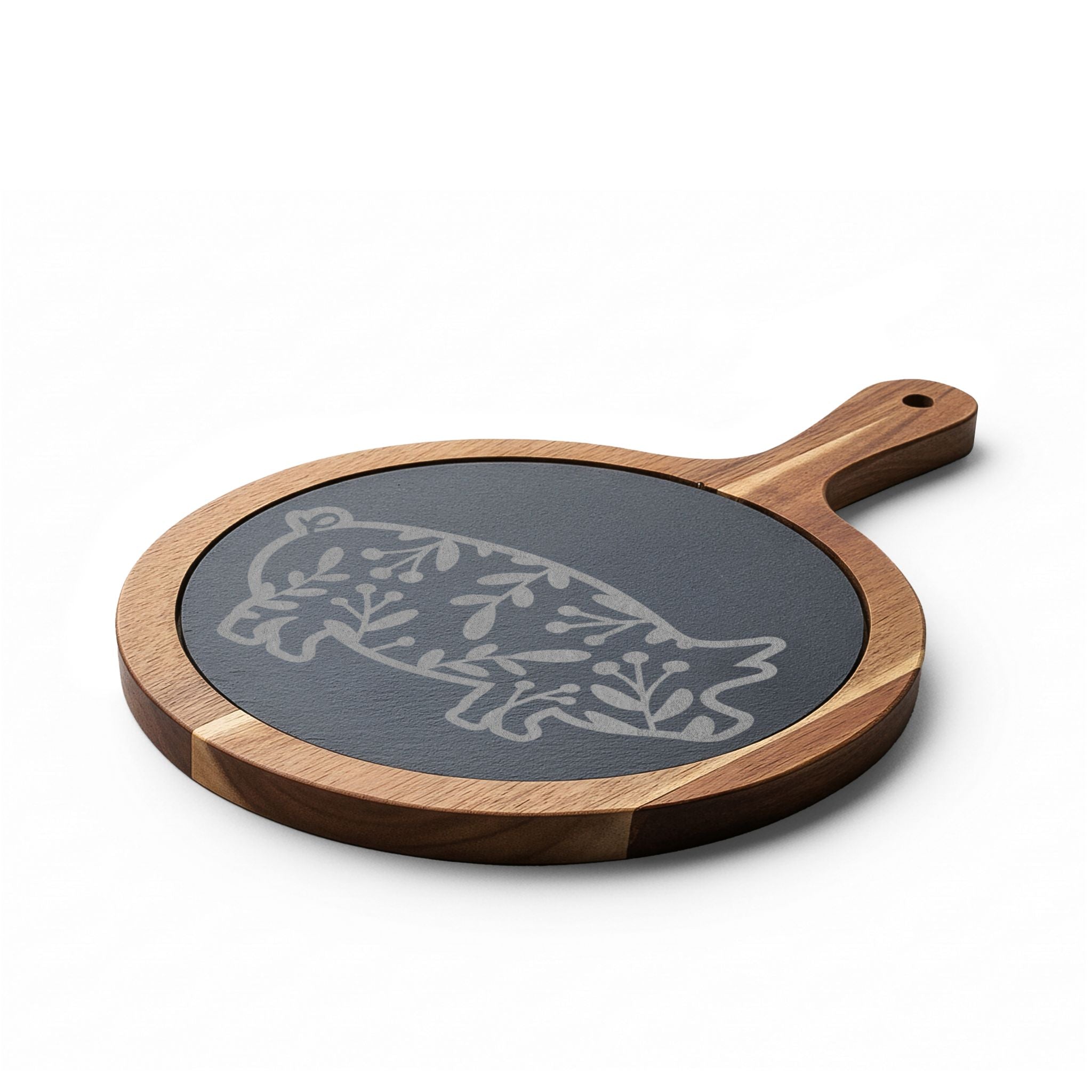 Floral Pig Engraved Charcuterie Board Set | Farmhouse Slate Cheese Board with Knives | Rustic Farm Kitchen Serving Board | Homestead Pig Lover Gift