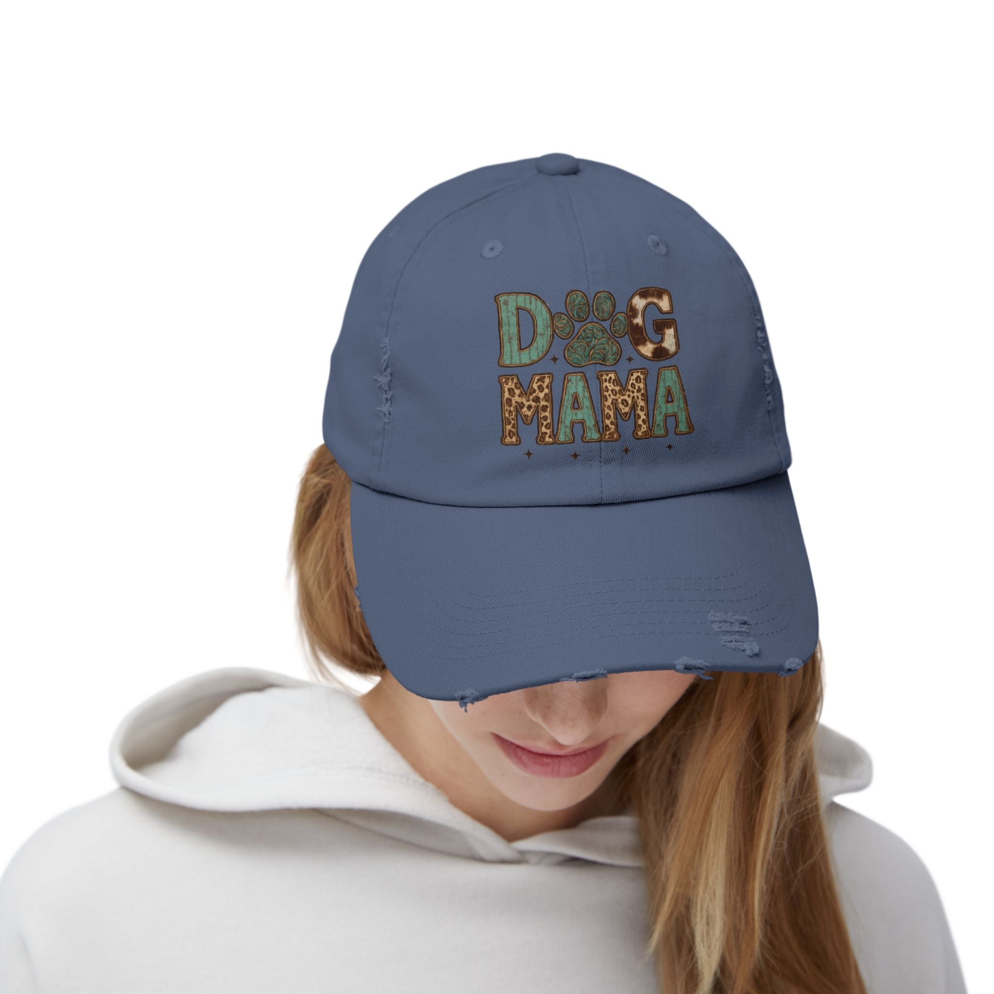 Dog Mama Distressed Baseball Cap – Vintage Dog Mom Hat, Farmhouse Pet Lover Cap, Washed Cotton Casual Hat