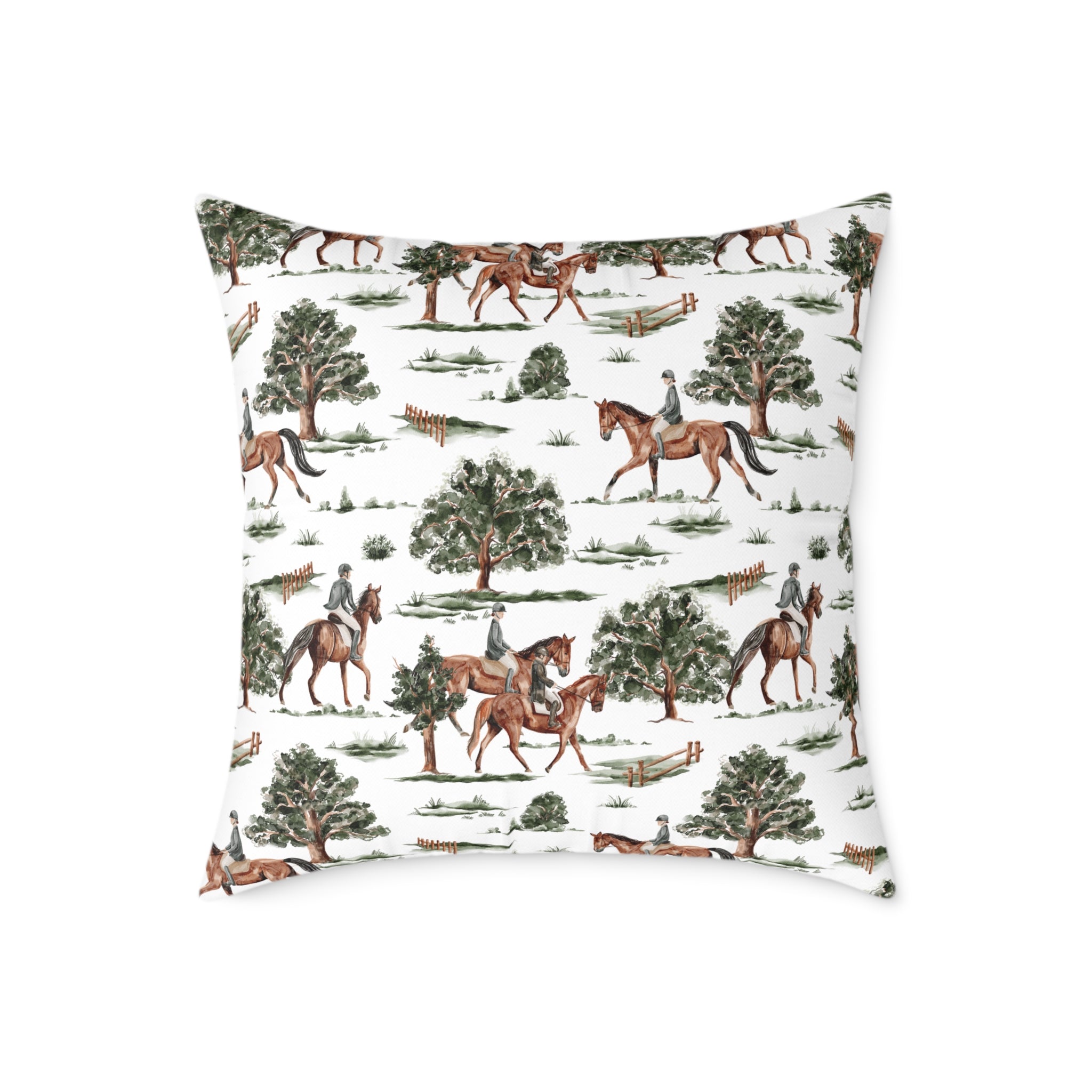 Equestrian Toile Throw Pillow | Farmhouse Horse Accent Pillow | Rustic Riding Scene Decor Cushion | Cottagecore Horse Home Decor | Gumpert Homestead