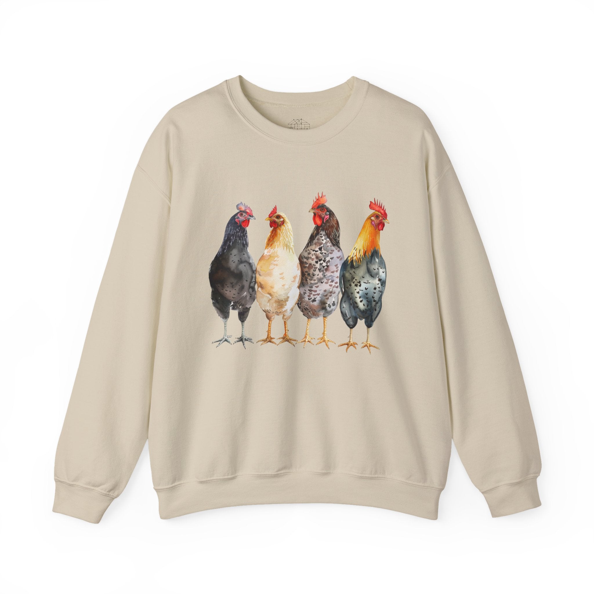 Chicken Flock Sweatshirt – Farmhouse Hen Lineup Crewneck, Cozy Homestead Chicken Mom Pullover, Unisex Gildan 18000