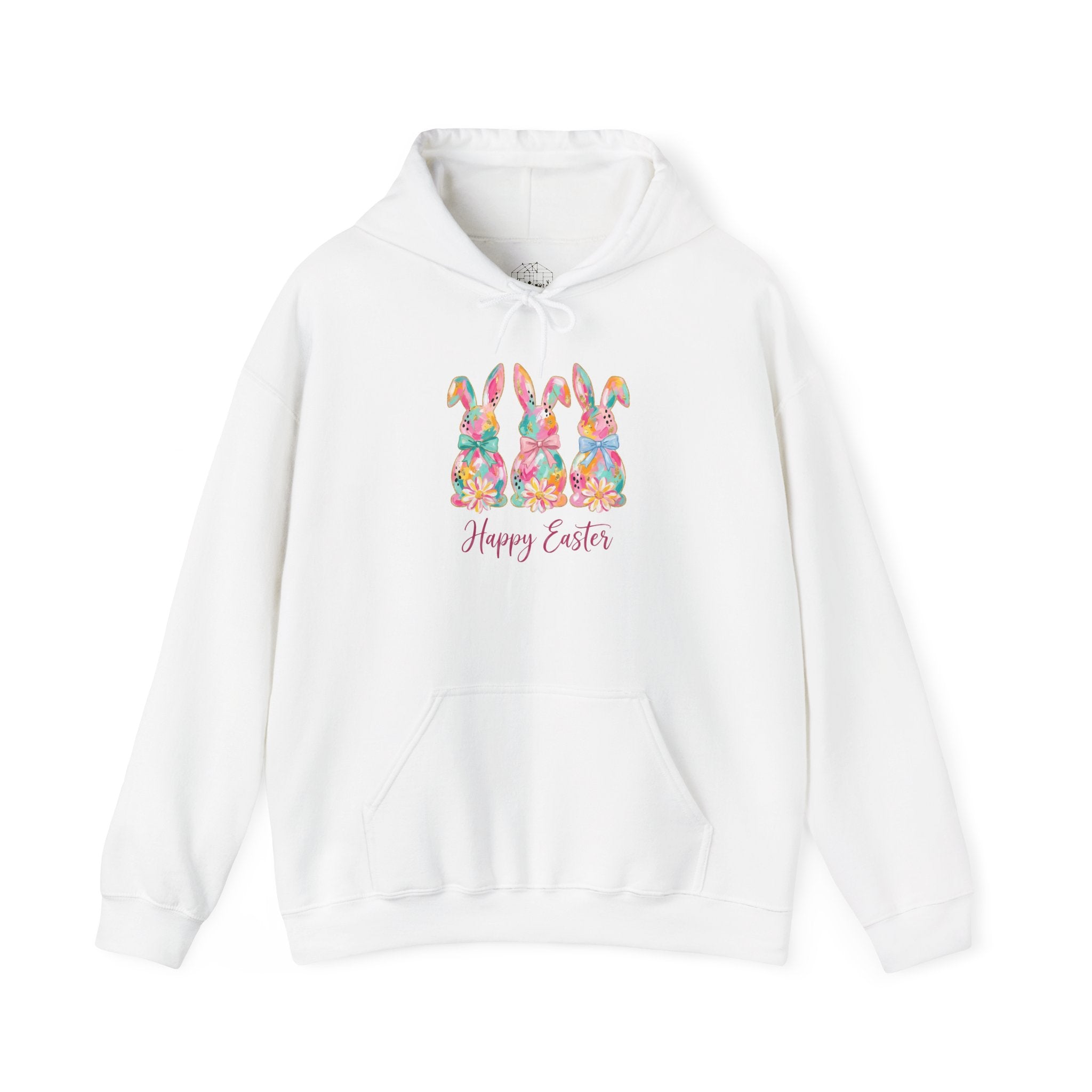 Happy Easter Bunny Hoodie Pink | Colorful Easter Rabbit Sweatshirt | Cottagecore Spring Bunny Pullover | Farmhouse Easter Hoodie | Homestead Holiday Apparel