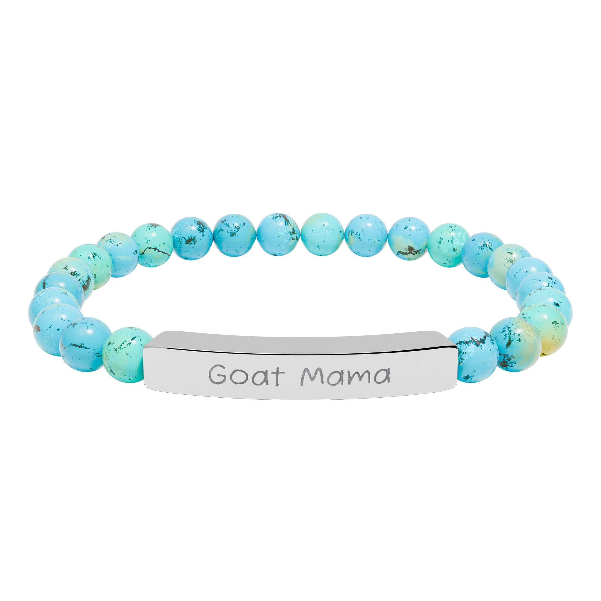 Goat Mama Natural Stone Stretch Bracelet – Engraved Goat Lover Jewelry, Farm Mom Gift, Rustic Homestead Bracelet