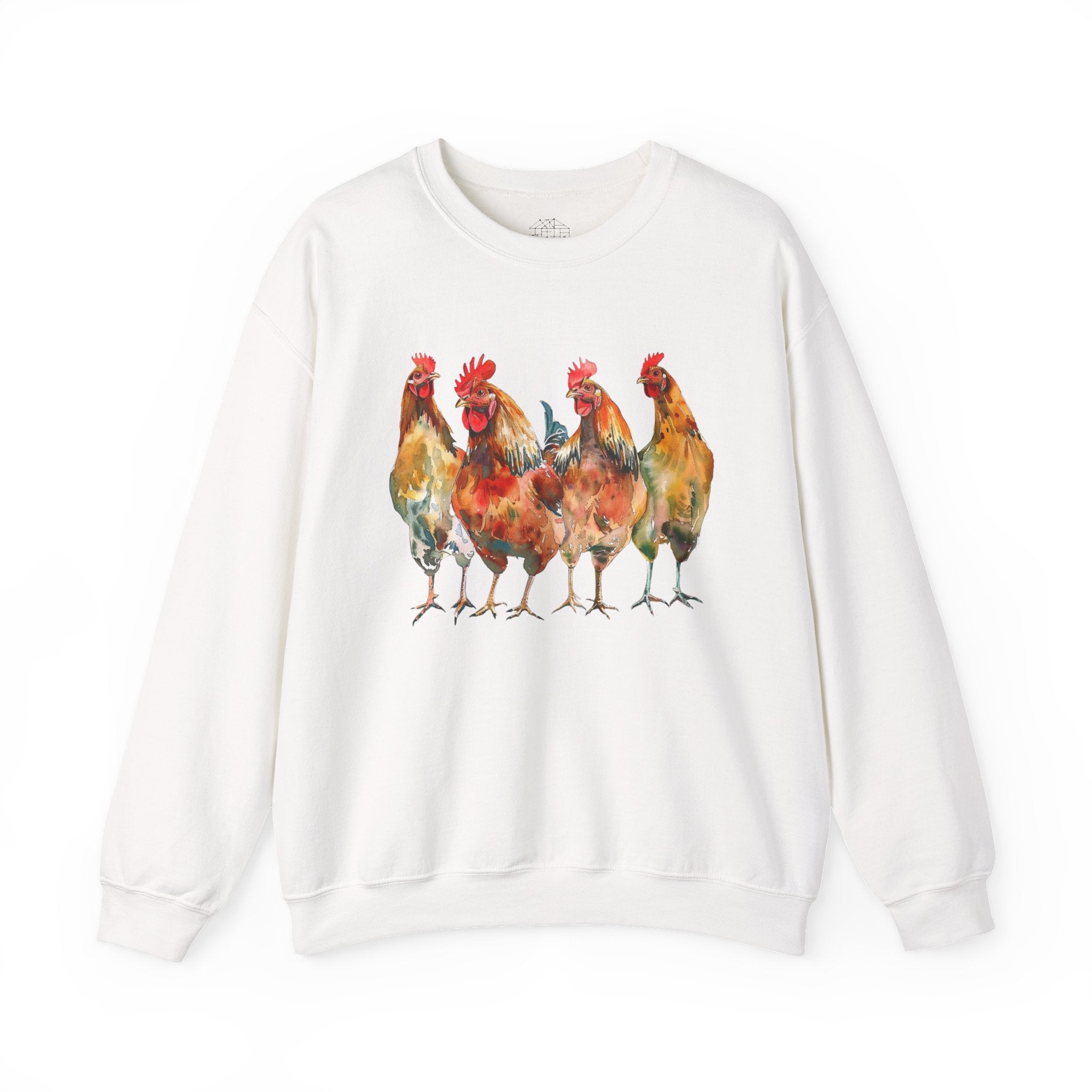 Chicken Flock Sweatshirt – Farmhouse Hen Lineup Crewneck, Cozy Homestead Chicken Mom Pullover, Unisex Gildan 18000