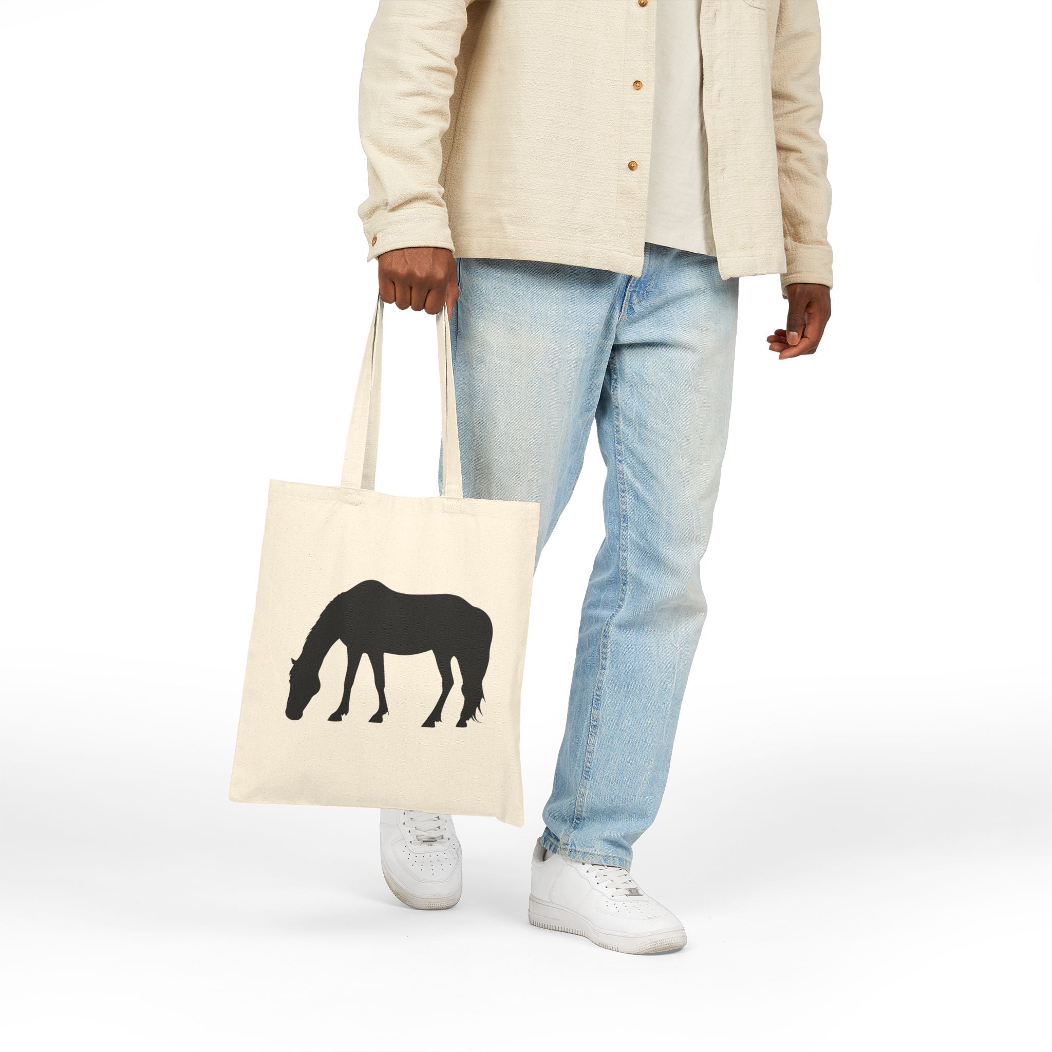 Horse Silhouette Canvas Tote Bag | Equestrian Farm Tote | Minimalist Horse Lover Market Bag | Rustic Farmhouse Country Tote