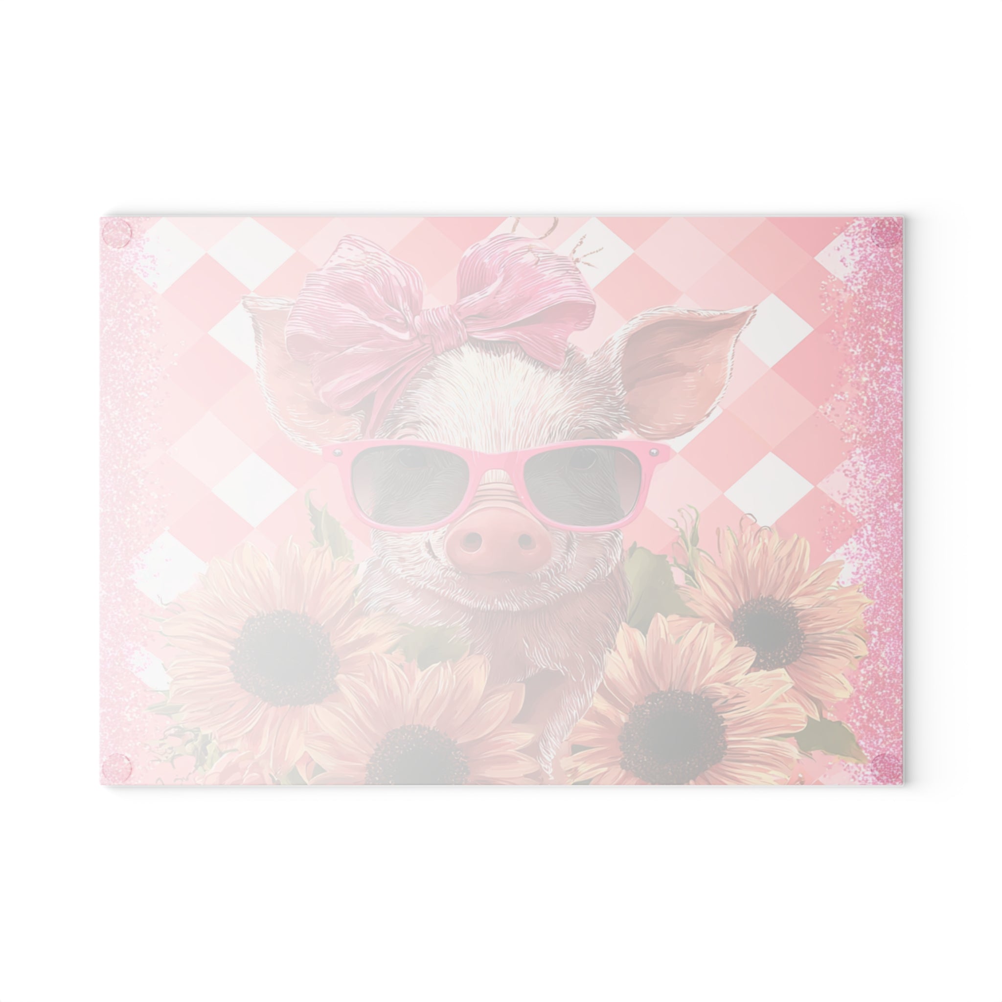 Floral Pig Glass Cutting Board – Cute Farm Pig Kitchen Decor, Sunflower Pig Cutting Board, Farmhouse Country Kitchen Gift