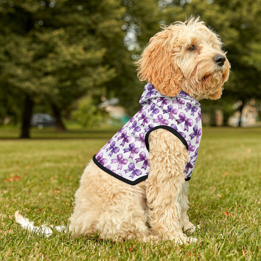 Purple Coquette Bows Cute Pet Hoodie - Adorable Puppy Sweater, Small Dog Outfit, Furry Friend Gift, Pet Apparel, Animal Lover Present