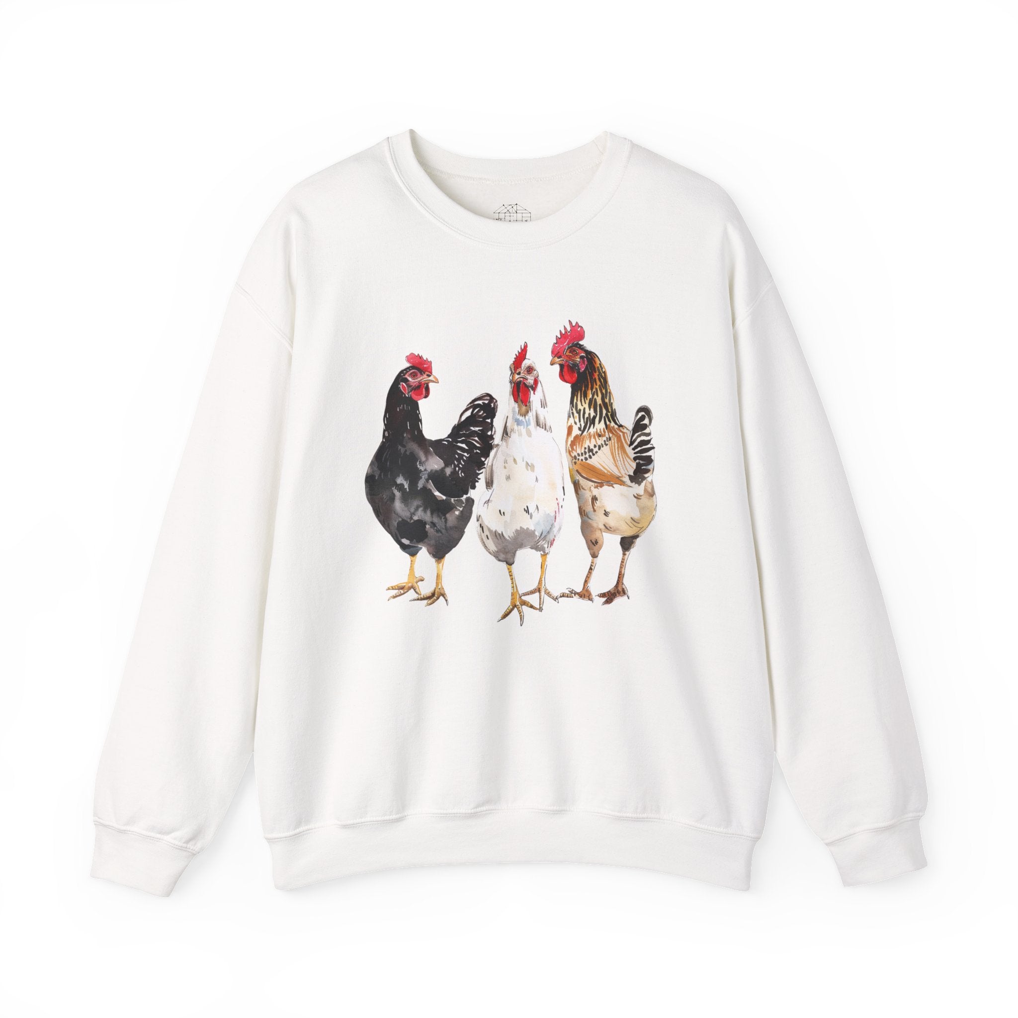 Chicken Flock Sweatshirt – Farmhouse Hen Lineup Crewneck, Cozy Homestead Chicken Mom Pullover, Unisex Gildan 18000