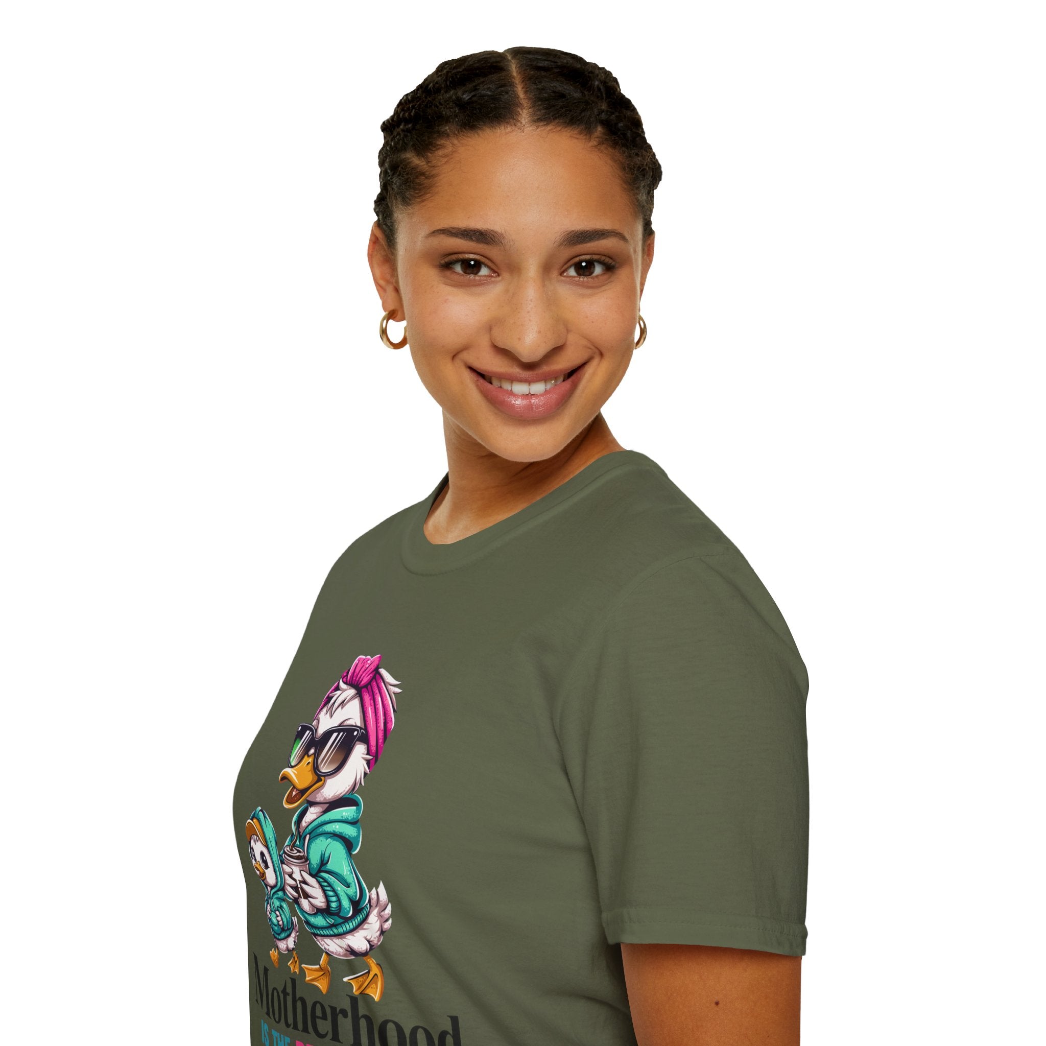 Motherhood Is the Realest Hood Cute Duck Mom Unisex T-Shirt | Funny Farm Mom Graphic Tee