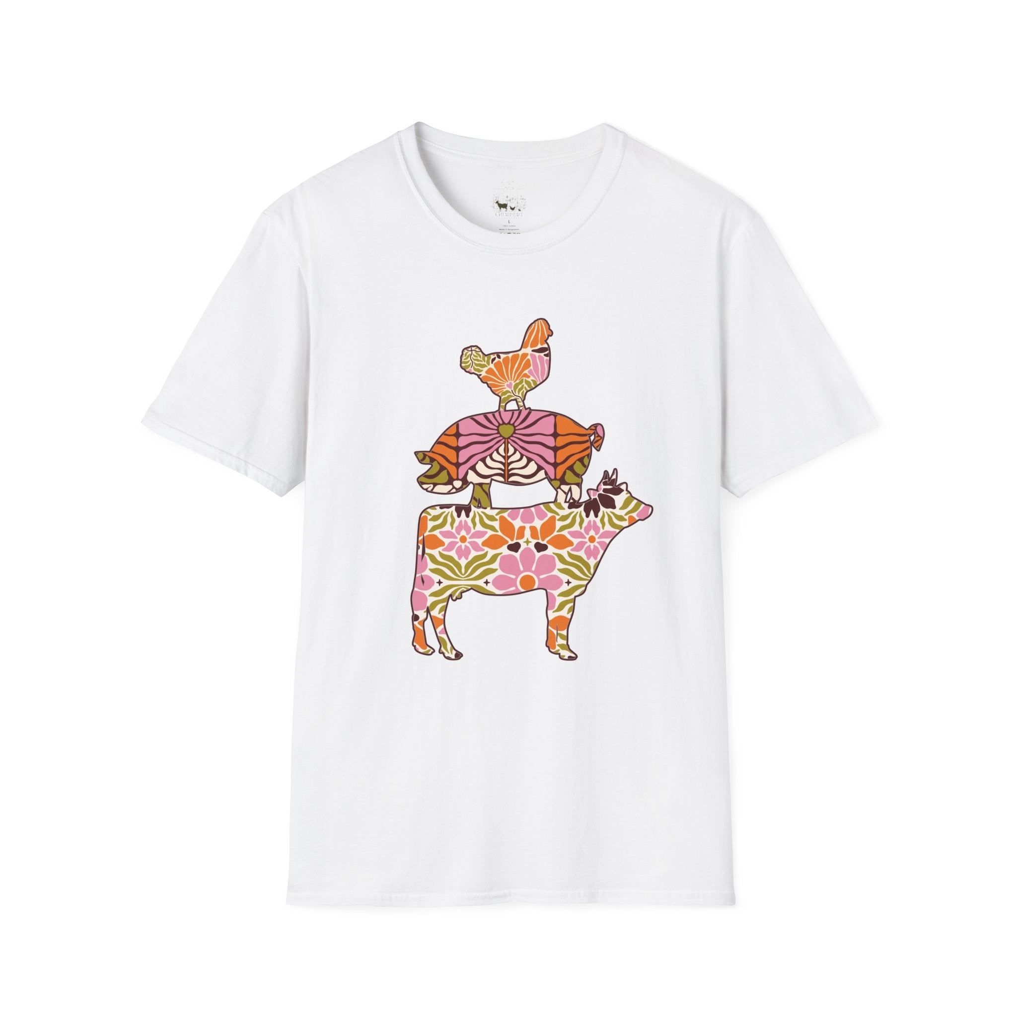 Floral Pig Stack T-Shirt – Cute Farm Pig Shirt, Cottagecore Pig Graphic Tee, Farm Life Animal Shirt, Homestead Apparel, Pig Lover Gift