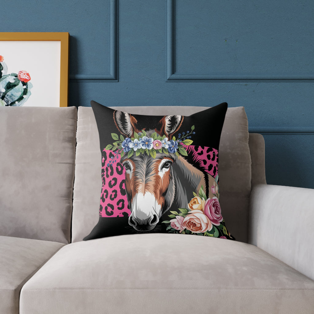 Floral Donkey Throw Pillow | Farmhouse Donkey Accent Pillow | Pink Western Animal Decor Cushion | Rustic Country Home Decor | Gumpert Homestead