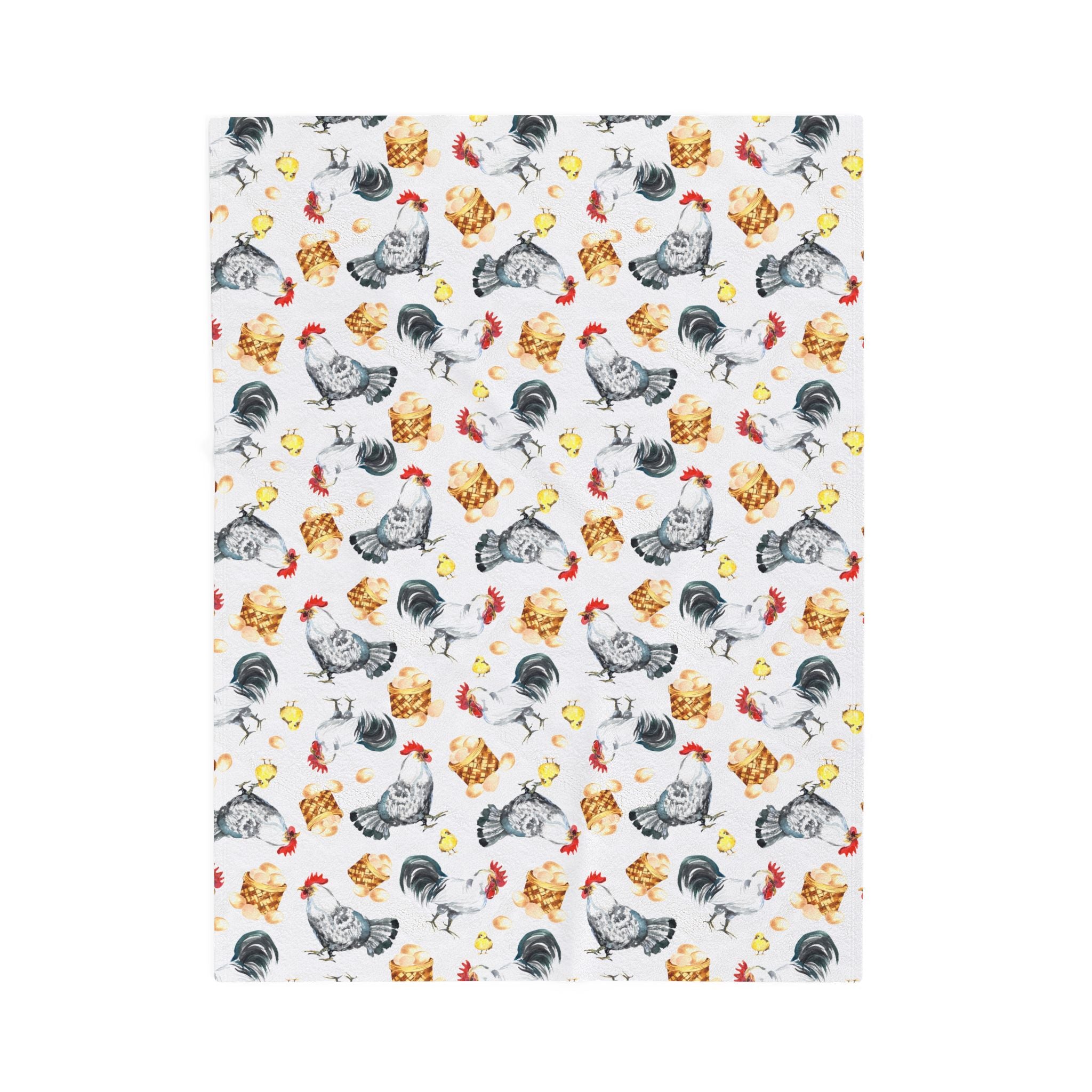 Chicken & Chicks Velveteen Plush Blanket – Farmhouse Rooster Throw, Cozy Country Cottagecore Home Decor