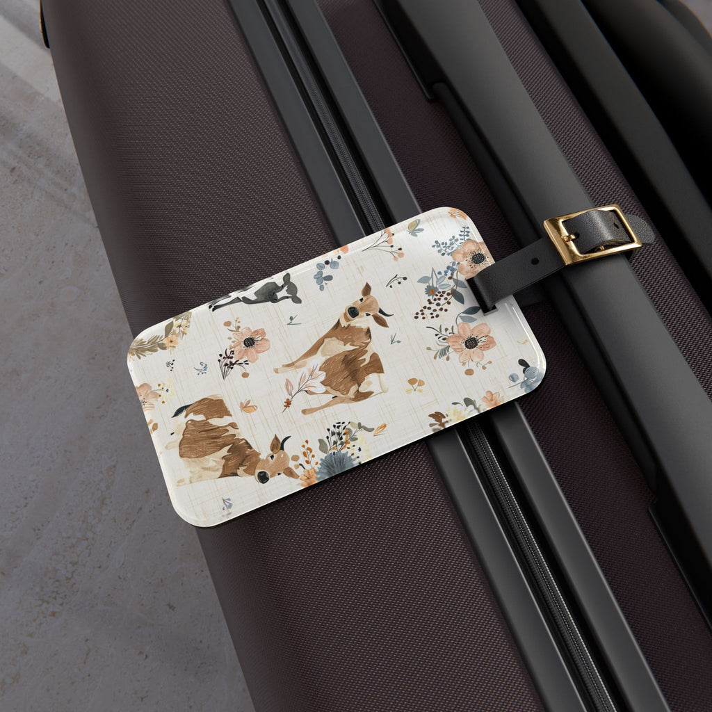 Cow Luggage Tag | Farmhouse Travel Accessory | Floral Cow Suitcase Tag | Rustic Farm Animal Bag Identifier | Gumpert Homestead