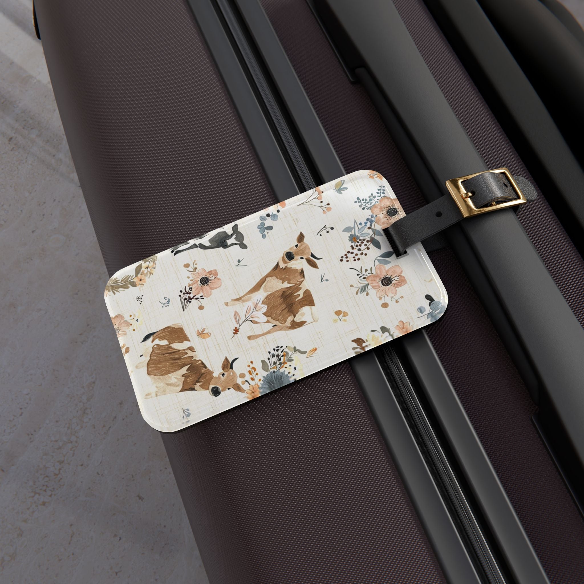 Cow Luggage Tag | Farmhouse Travel Accessory | Floral Cow Suitcase Tag | Rustic Farm Animal Bag Identifier | Gumpert Homestead