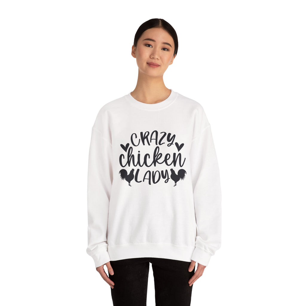 Crazy Chicken Lady Sweatshirt – Funny Chicken Mom Crewneck, Farmhouse Homestead Pullover, Unisex Gildan 18000