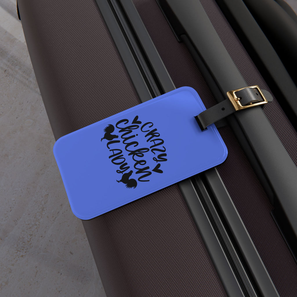 Dark Blue Crazy Chicken Lady Luggage Tag | Funny Chicken Travel Tag | Farm Girl Suitcase Identifier | Chicken Lover Travel Accessory | Gumpert Homestead