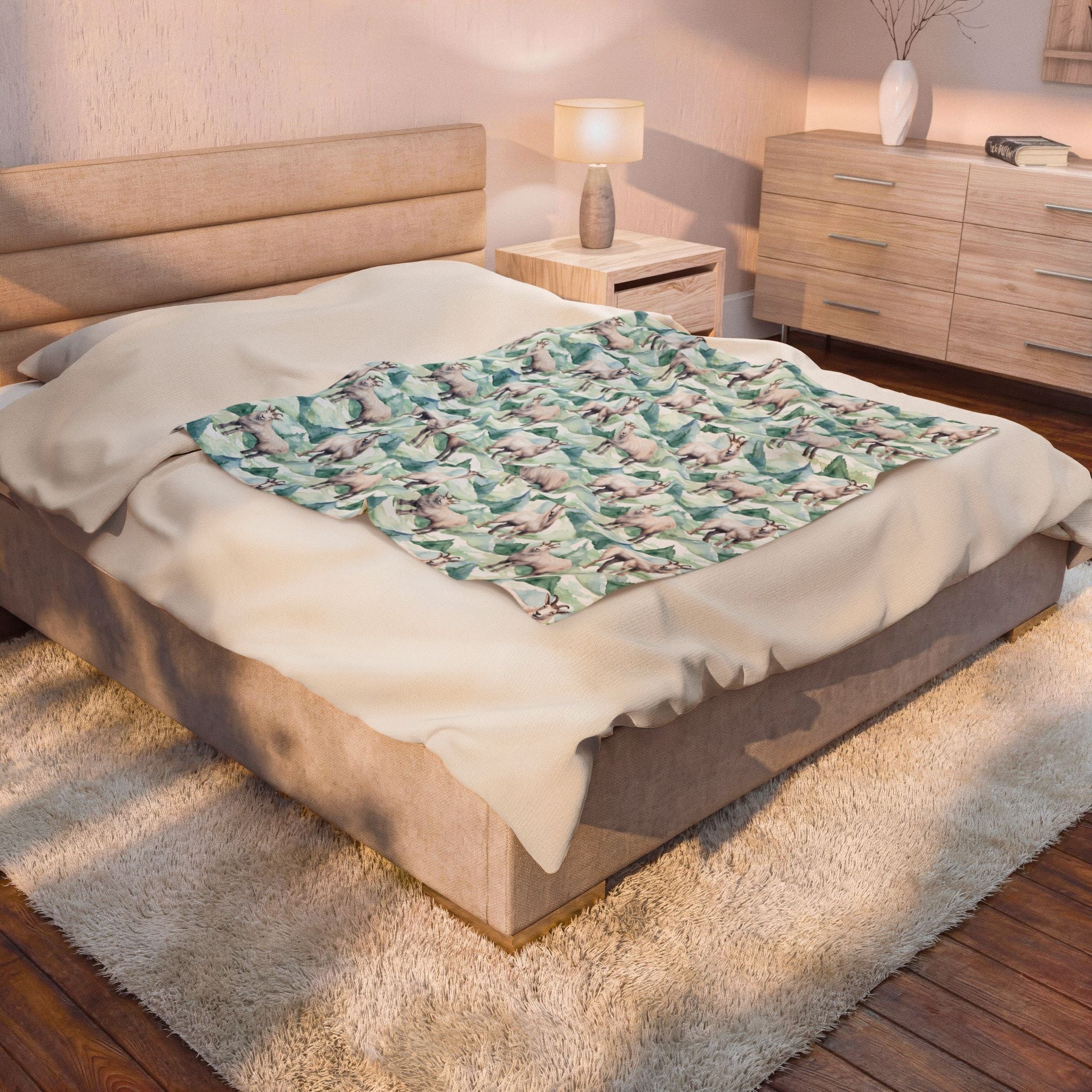 Goat Plush Blanket | Watercolor Goat Throw Blanket | Farmhouse Animal Blanket | Cottagecore Farm Decor | Cozy Goat Lover Gift | Gumpert Homestead