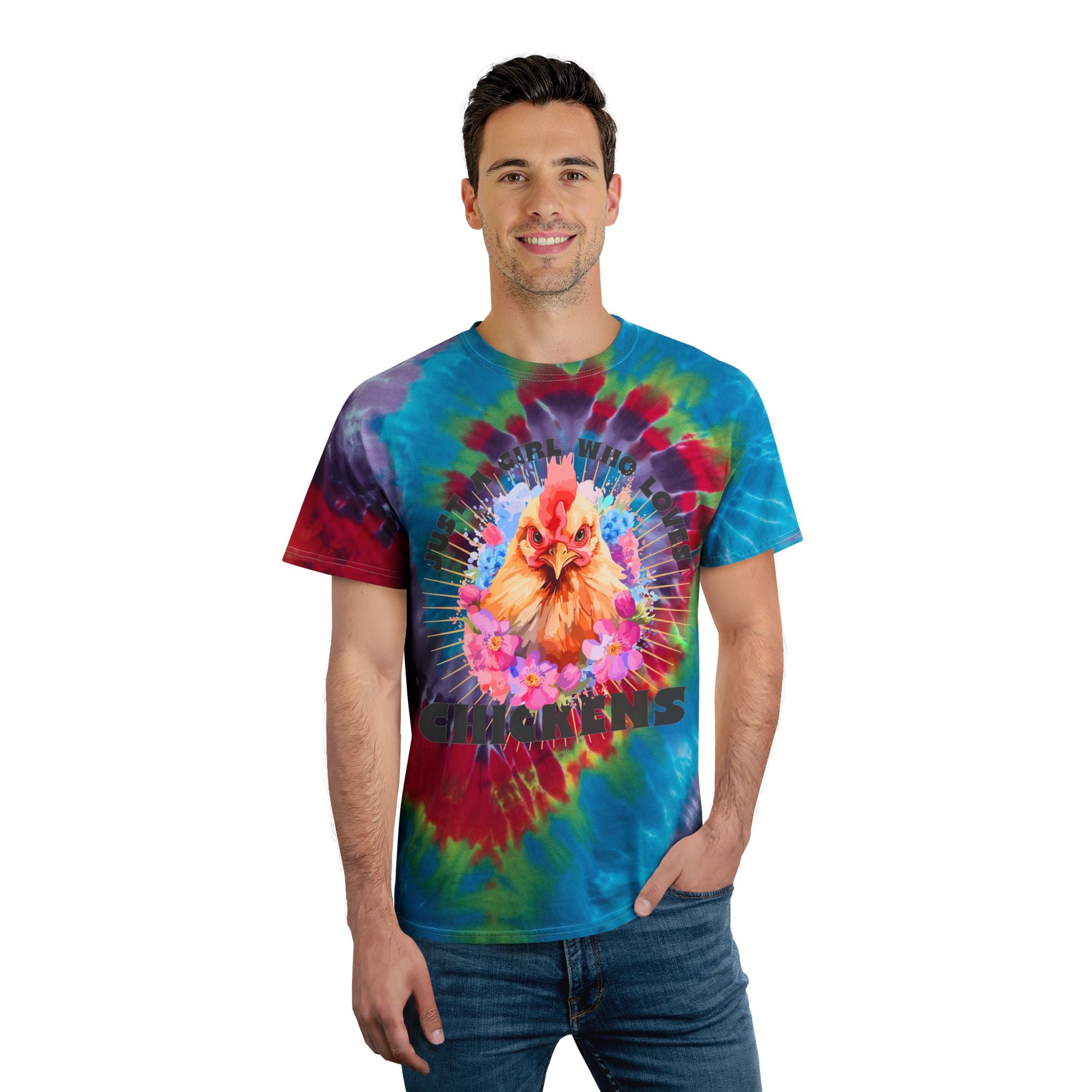 Just a Girl Who Loves Chickens Tie-Dye T-Shirt – Colorful Chicken Lover Tee, Farm Girl Graphic Shirt, Homestead Apparel