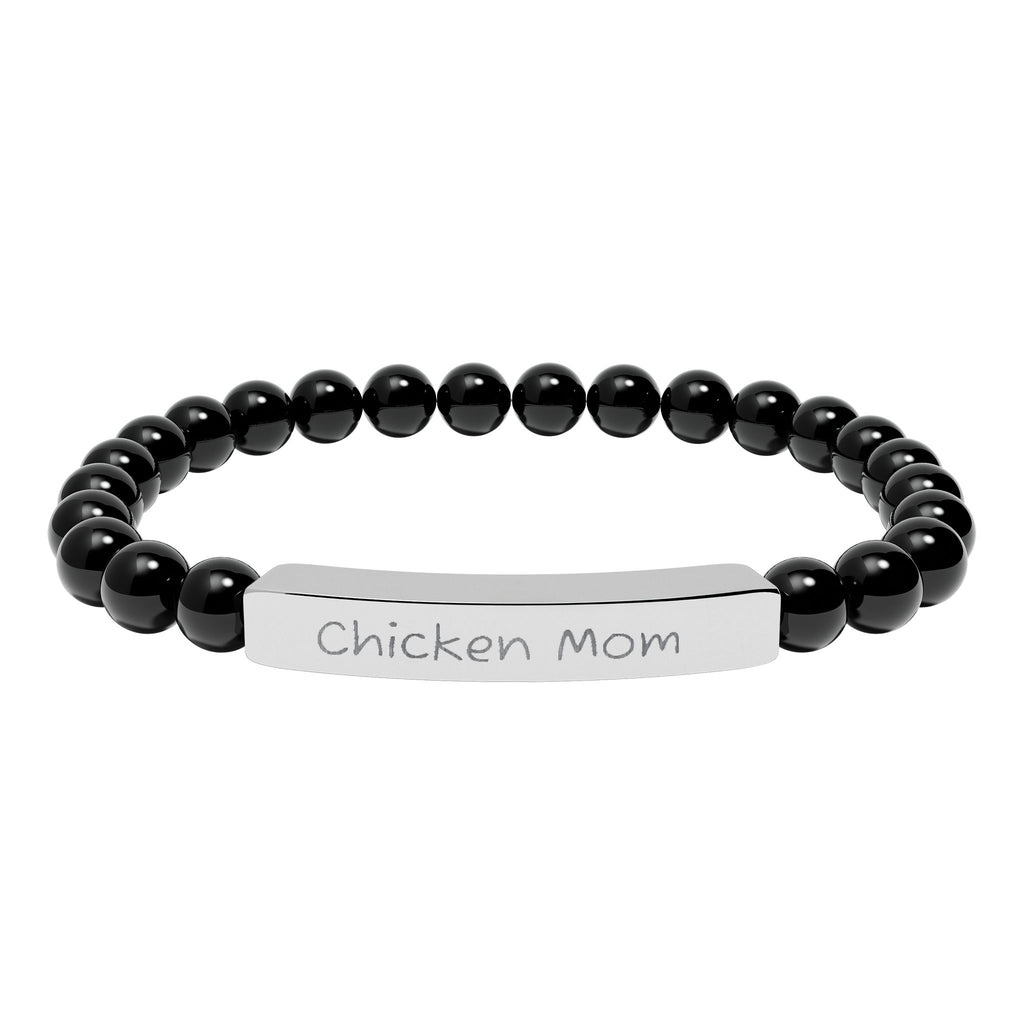 Chicken Mom Natural Stone Stretch Bracelet – Engraved Farm Jewelry, Backyard Chicken Lover Gift, Rustic Homestead Bracelet