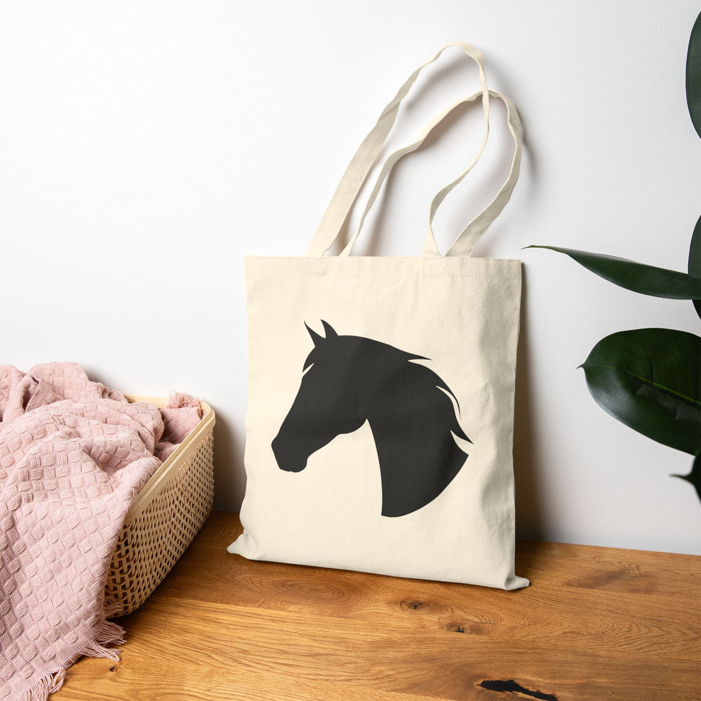 Horse Head Silhouette Canvas Tote Bag | Equestrian Farm Tote | Minimalist Horse Lover Market Bag | Rustic Farmhouse Country Tote