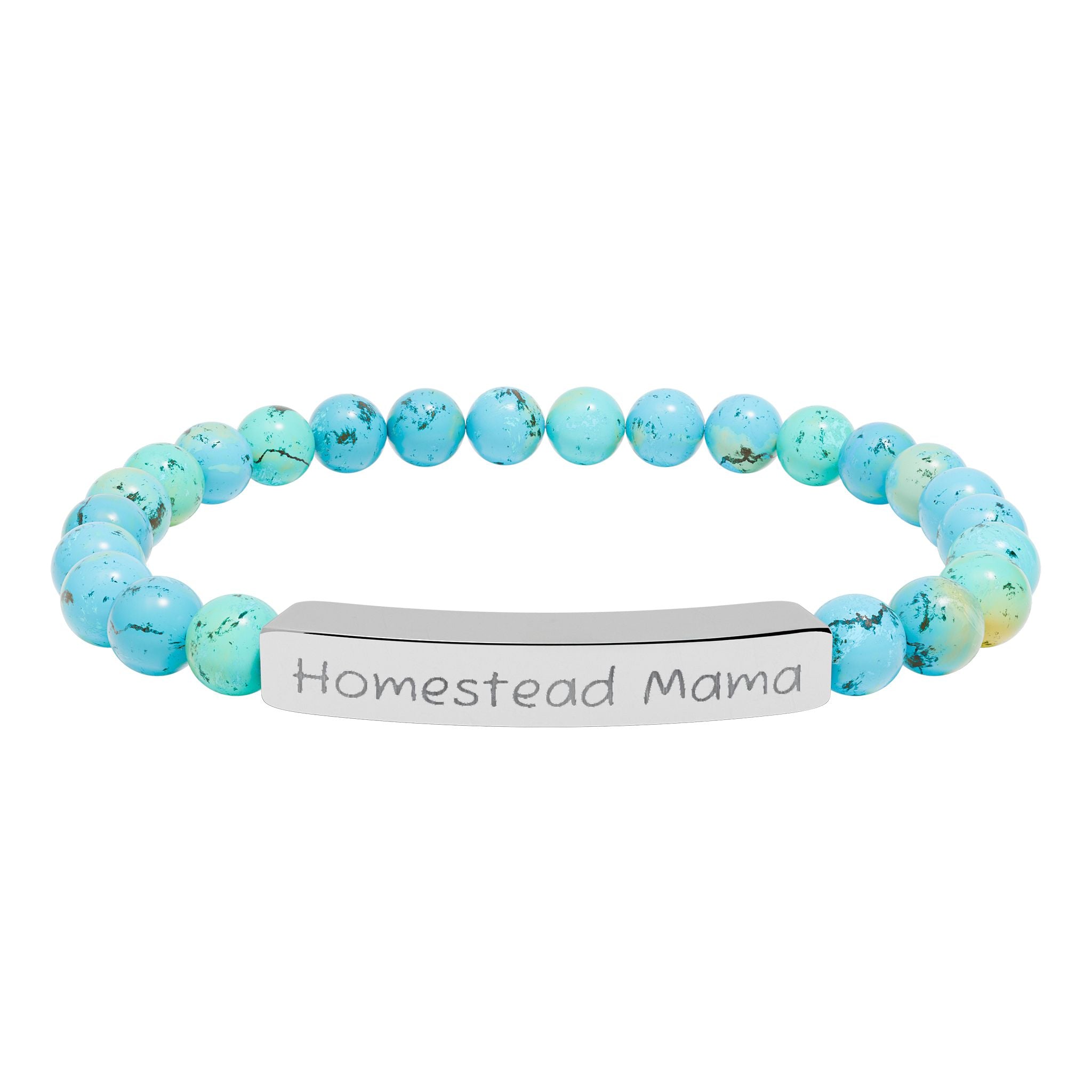 Homestead Mama Natural Stone Stretch Bracelet – Engraved Farmhouse Jewelry, Rustic Homesteader Gift, Farm Mom Bracelet