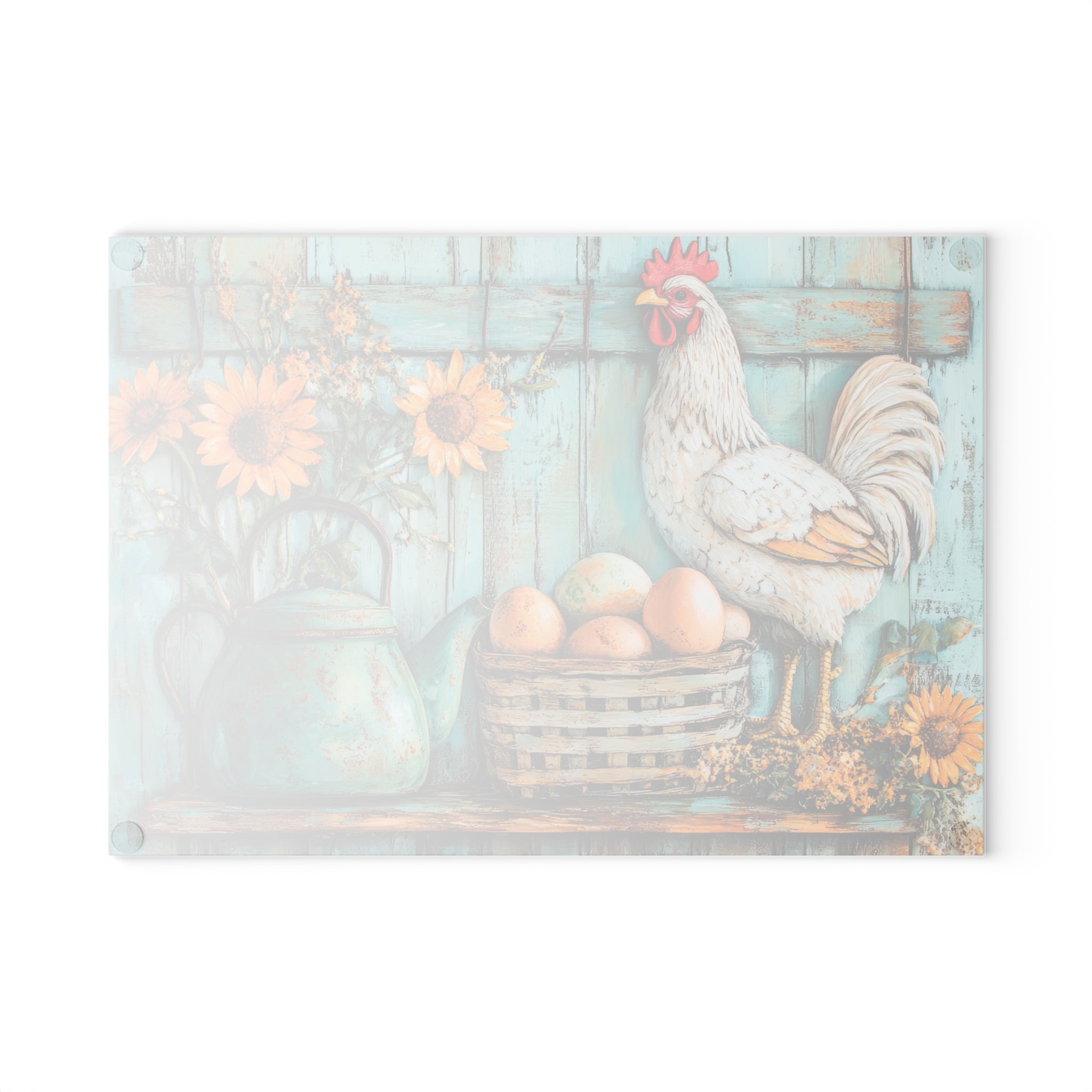 White Rooster Glass Cutting Board | Rustic Farmhouse Chicken Kitchen Decor | Sunflower Tempered Glass Cutting Board | Gumpert Homestead