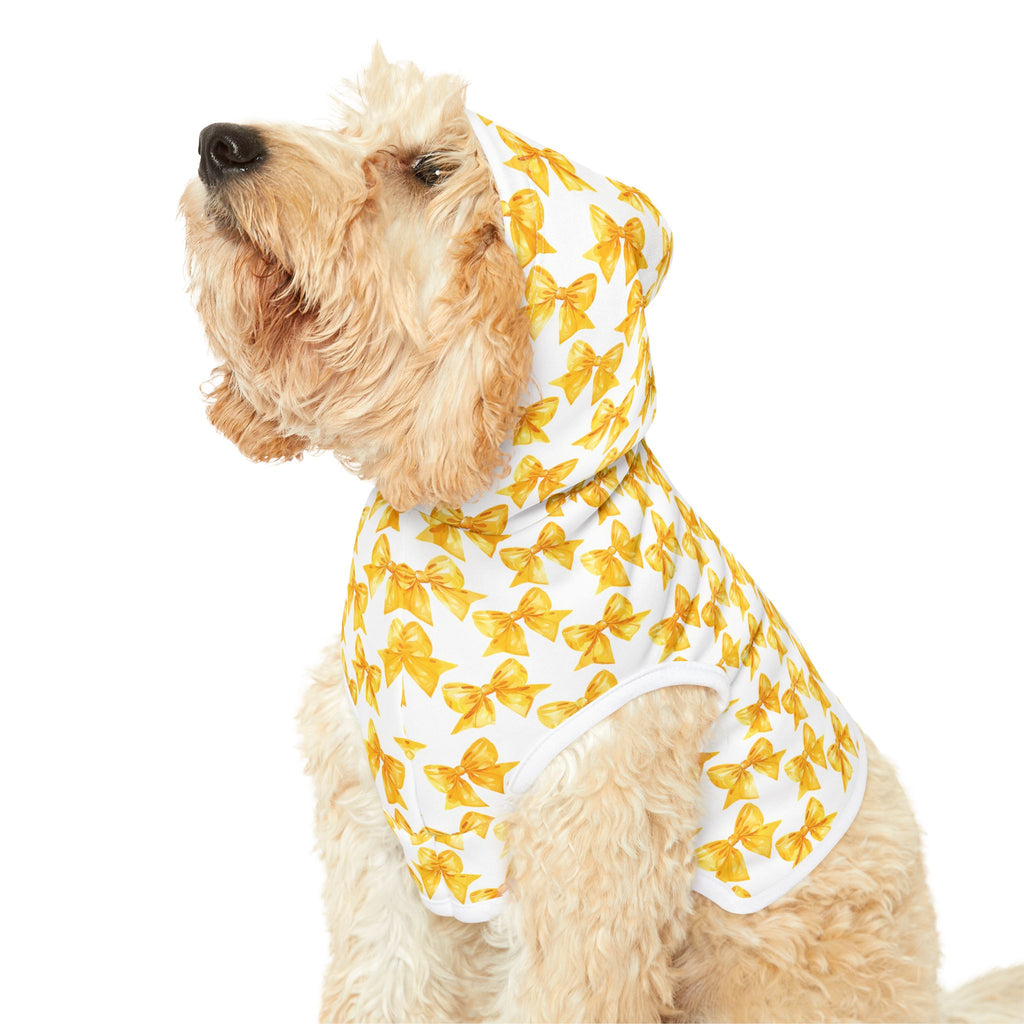 Yellow Coquette Bows Cute Pet Hoodie - Adorable Puppy Sweater, Small Dog Outfit, Furry Friend Gift, Pet Apparel, Animal Lover Present