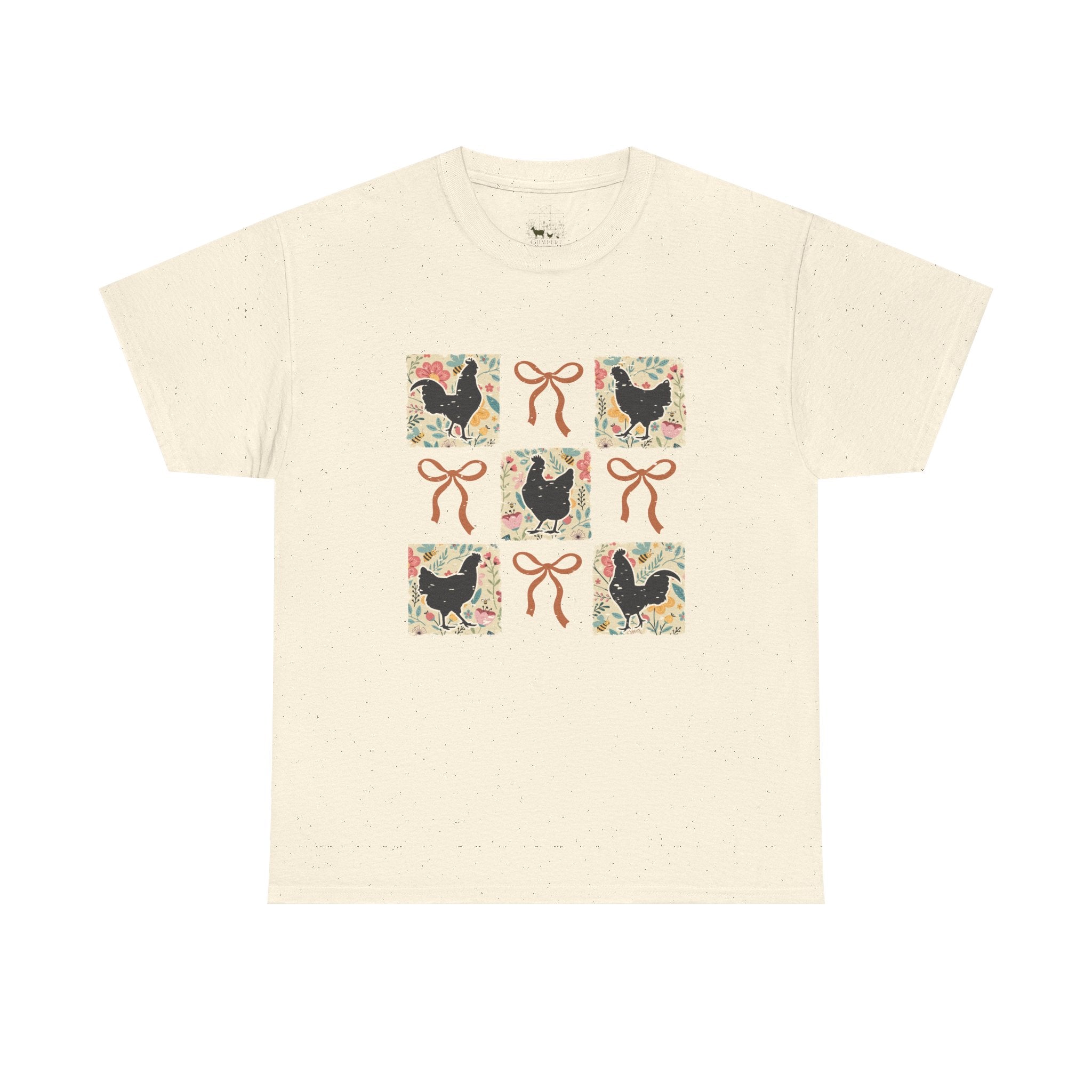 Cottagecore Chicken Patchwork T-Shirt – Farmhouse Chicken Mom Tee, Cozy Country Hen Shirt, Unisex Gildan 5000