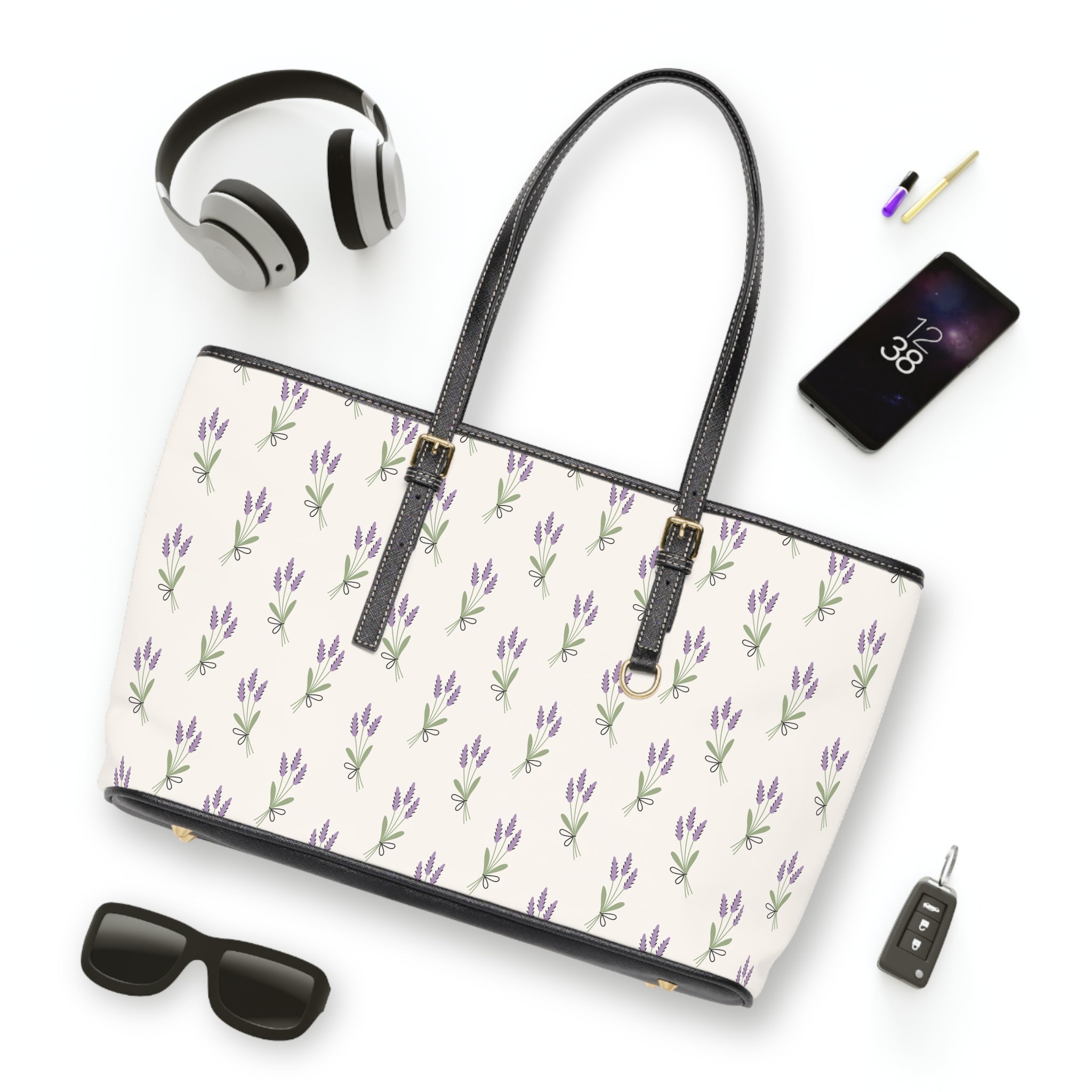 Lavender Floral Shoulder Bag | Cottagecore Farmhouse Tote Purse | Floral Market Bag | Homestead Everyday Handbag | Country Style PU Leather Bag