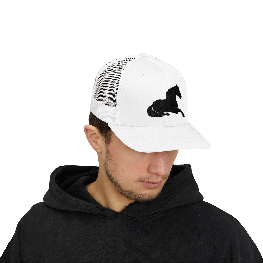 Resting Horse Trucker Hat | Laying Horse Silhouette Mesh Snapback Cap | Western Ranch Horse Lover Hat | Rustic Farm Life Cowboy Cowgirl Cap