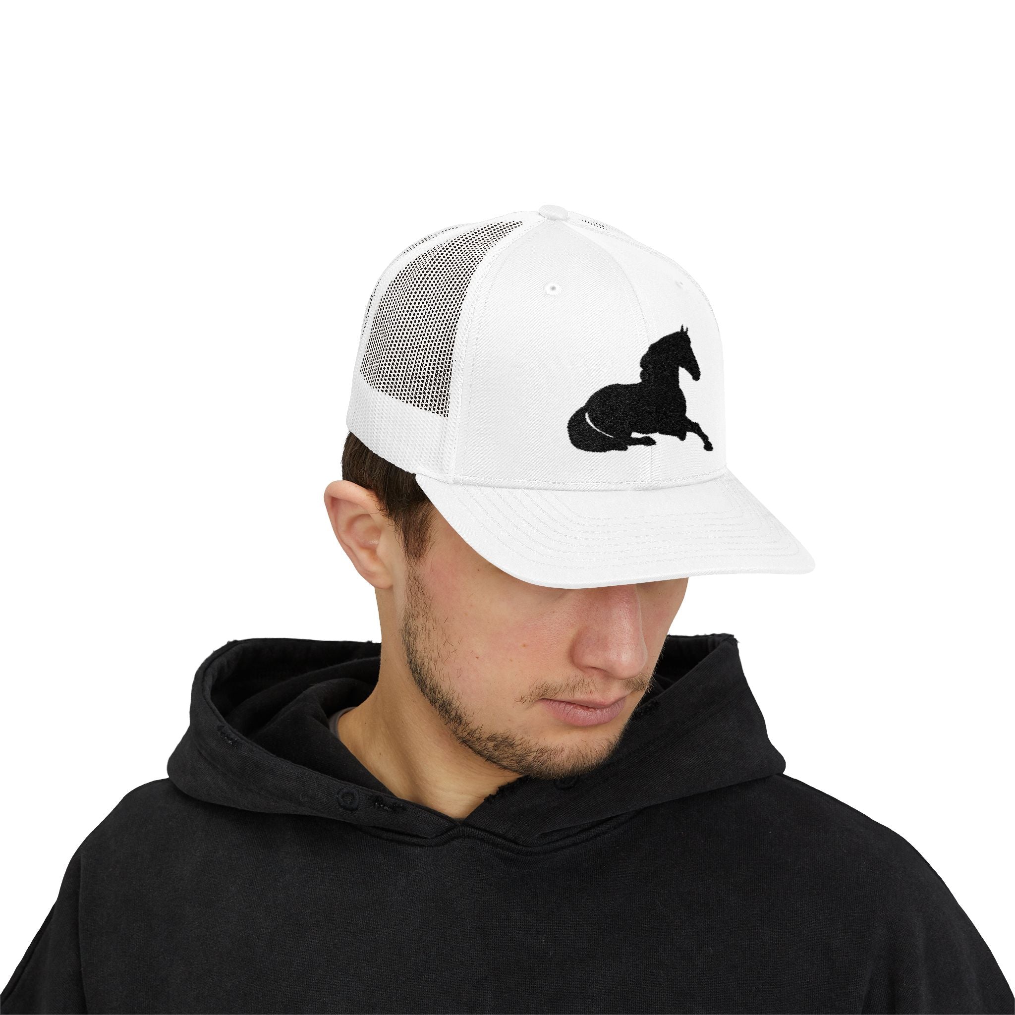 Resting Horse Trucker Hat | Laying Horse Silhouette Mesh Snapback Cap | Western Ranch Horse Lover Hat | Rustic Farm Life Cowboy Cowgirl Cap