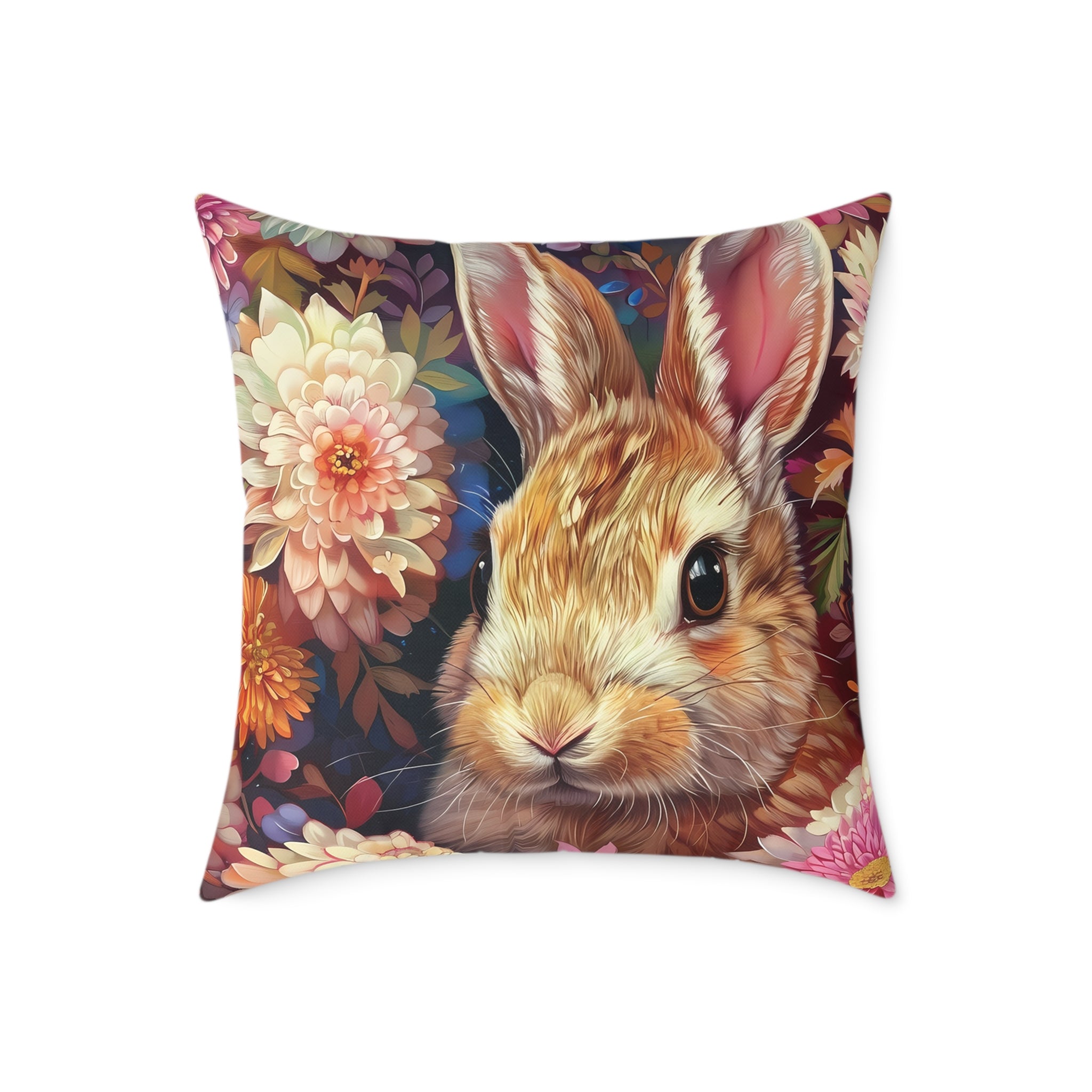 Floral Bunny Throw Pillow | Cottagecore Rabbit Accent Pillow | Woodland Farmhouse Decor Cushion | Wildflower Bunny Pillow | Gumpert Homestead