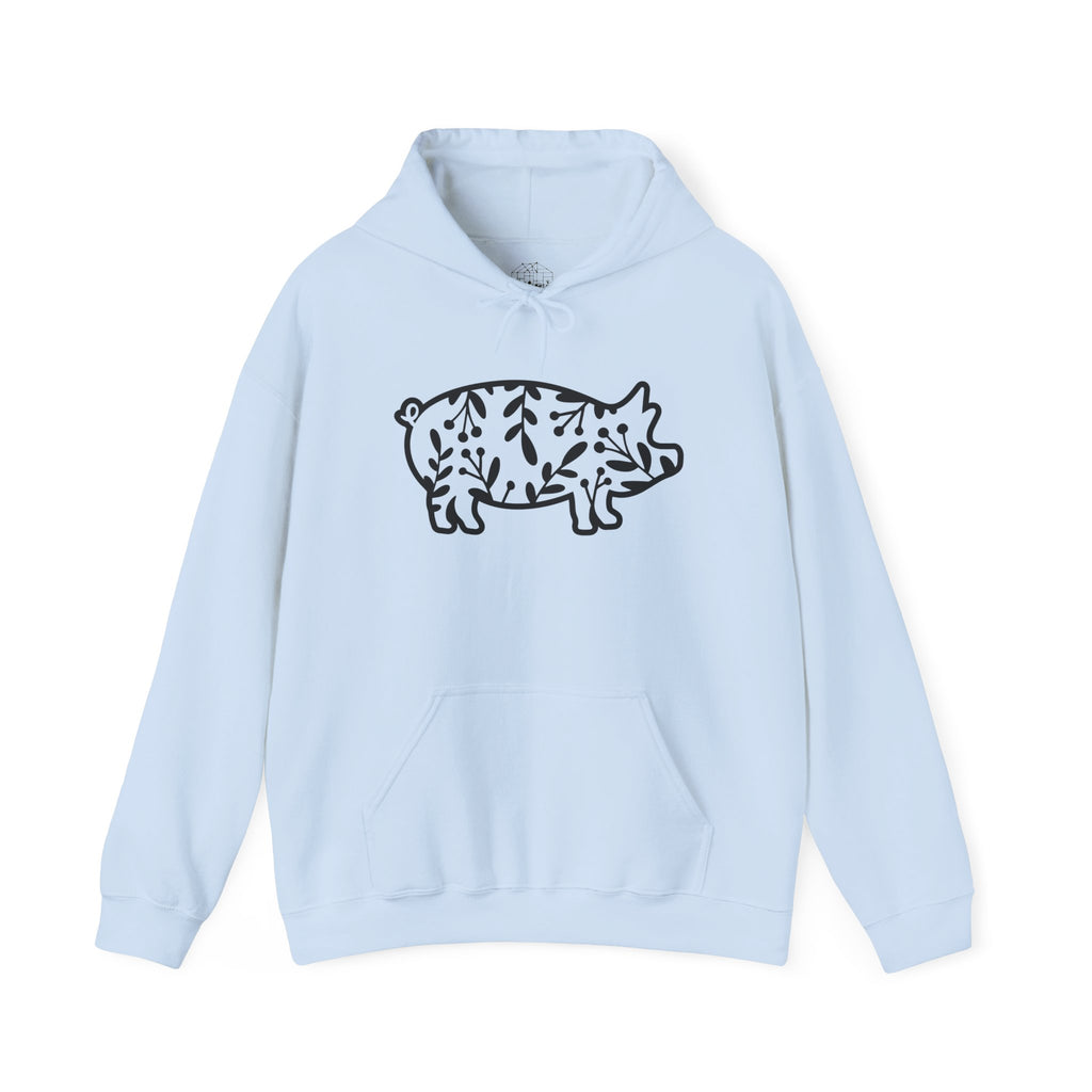 Floral Pig Silhouette Hoodie – Farm Life Sweatshirt, Pig Lover Pullover, Homestead Hoodie, Mini Pig Apparel, Farm Animal Hoodie, Country Living Unisex Hoodie