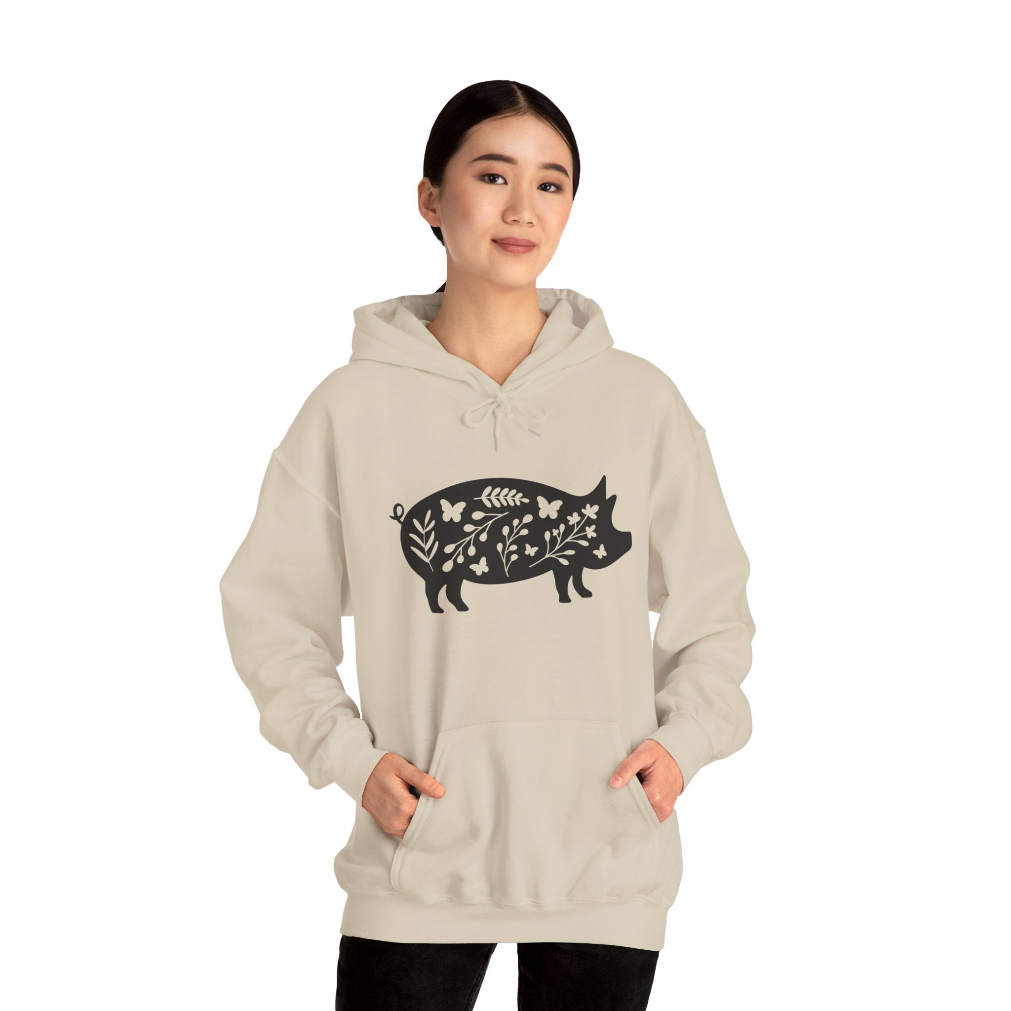 Floral Pig Silhouette Hoodie – Farm Life Sweatshirt, Pig Lover Pullover, Homestead Hoodie, Mini Pig Apparel, Farm Animal Hoodie, Country Living Unisex Hoodie