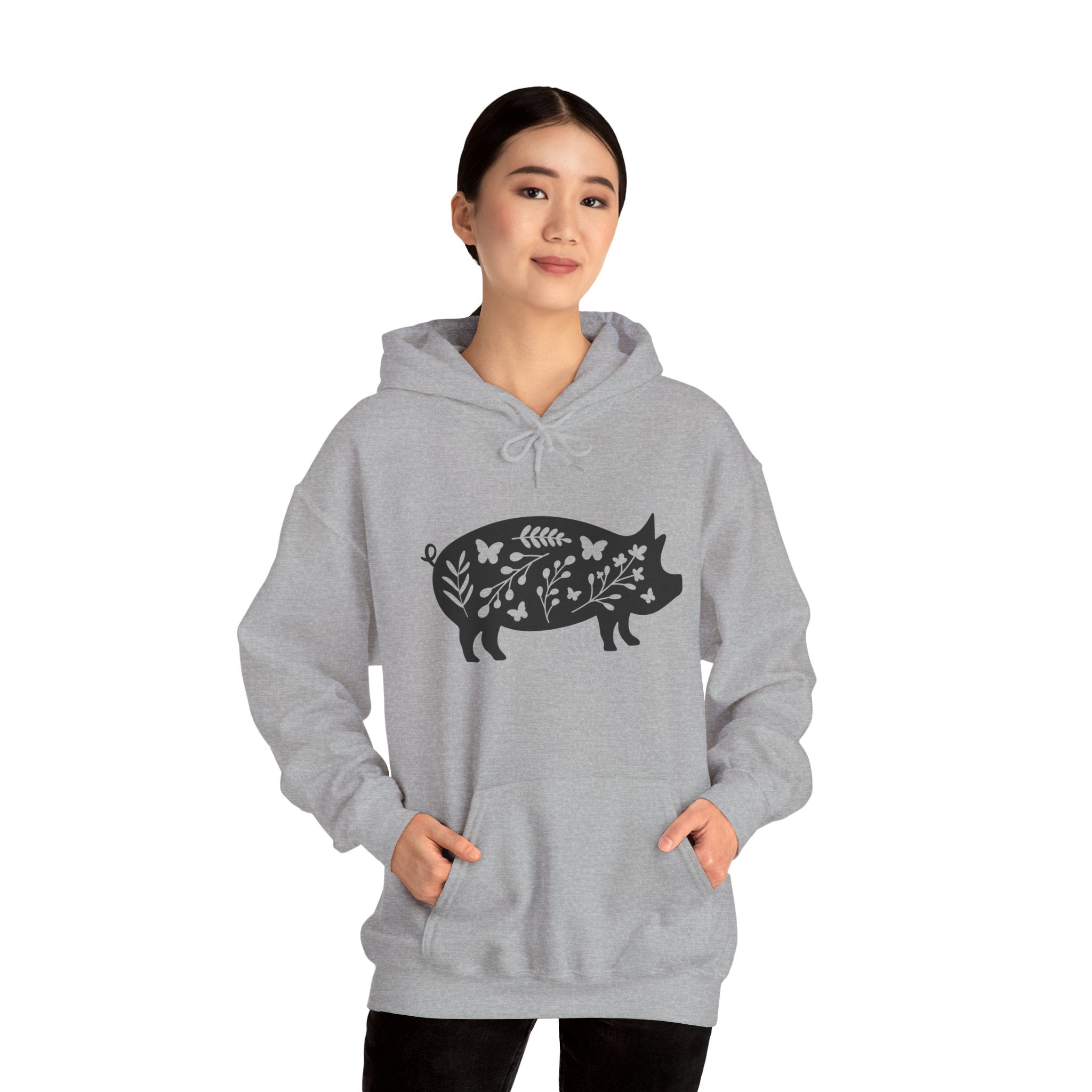 Floral Pig Silhouette Hoodie – Farm Life Sweatshirt, Pig Lover Pullover, Homestead Hoodie, Mini Pig Apparel, Farm Animal Hoodie, Country Living Unisex Hoodie