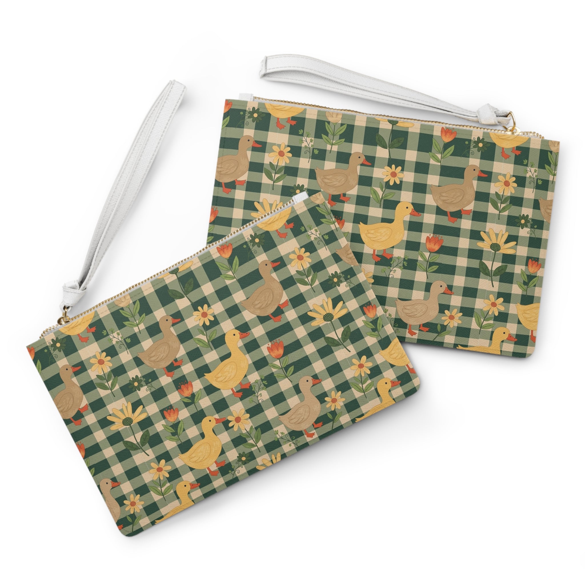 Gingham Goose Clutch Bag | Cottagecore Farmhouse Wristlet Purse | Goose Pattern Makeup Bag | Country Farm Animal Zipper Pouch | Homestead Gift