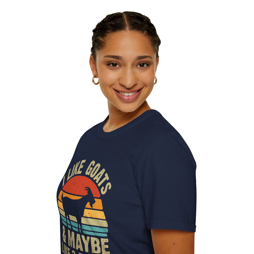 “I Like Goats & Maybe Like 3 People” Vintage Goat Lover Unisex Softstyle T-Shirt | Funny Farm Life Tee