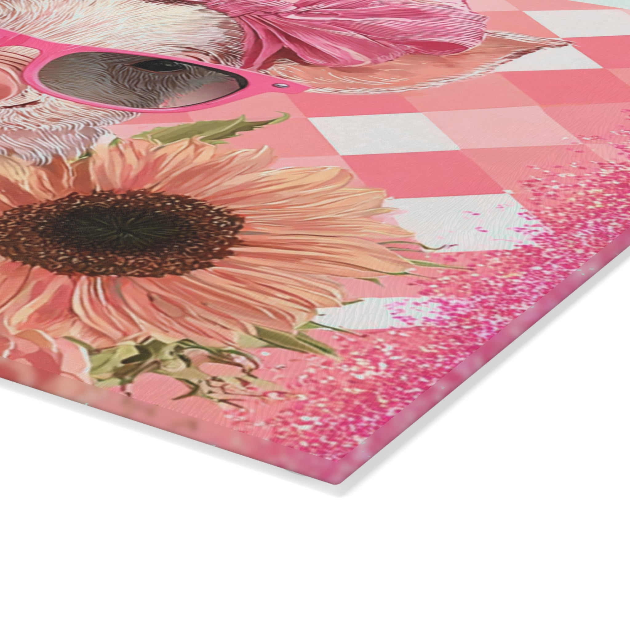 Floral Pig Glass Cutting Board – Cute Farm Pig Kitchen Decor, Sunflower Pig Cutting Board, Farmhouse Country Kitchen Gift