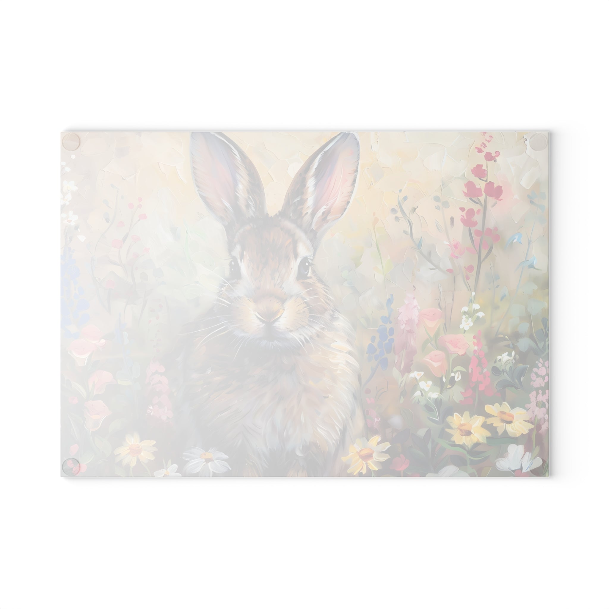 Wildflower Bunny Glass Cutting Board | Rustic Rabbit Kitchen Decor | Cottagecore Watercolor Tempered Glass Cutting Board | Gumpert Homestead