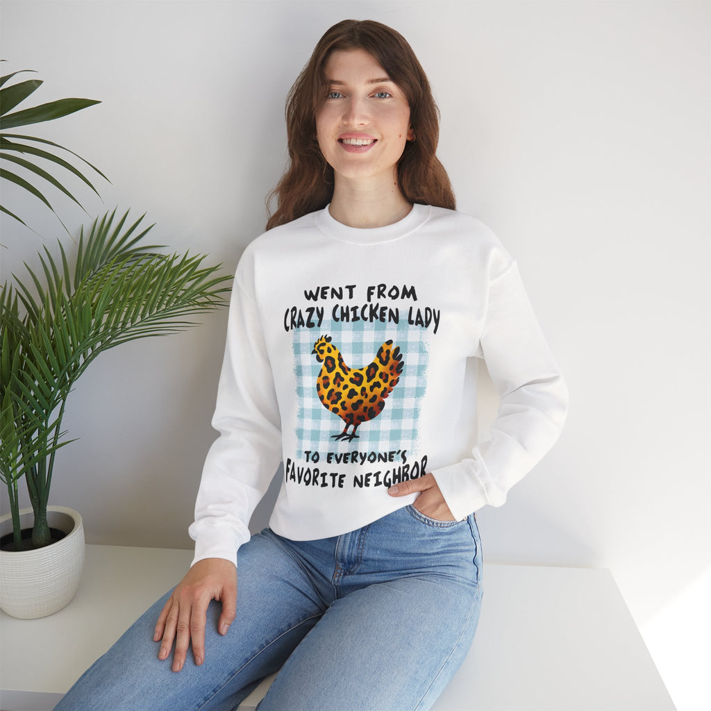 Went From Crazy Chicken Lady Sweatshirt – Funny Chicken Mom Crewneck, Farmhouse Homestead Neighbor Gift Pullover