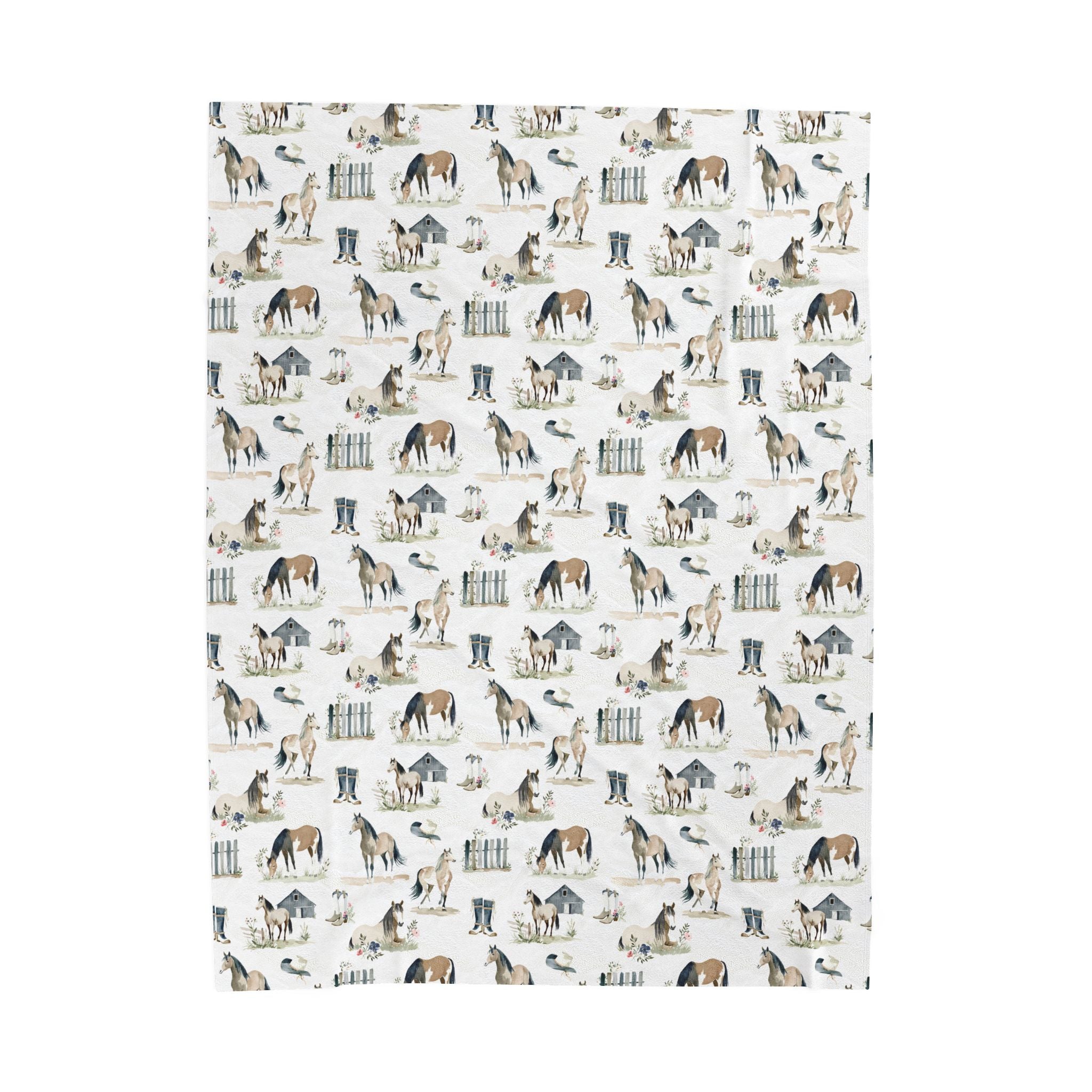 Western Farm Animal Plush Blanket | Horse & Homestead Print Throw Blanket | Cottagecore Farmhouse Decor | Cozy Rustic Animal Lover Blanket | Gumpert Homestead