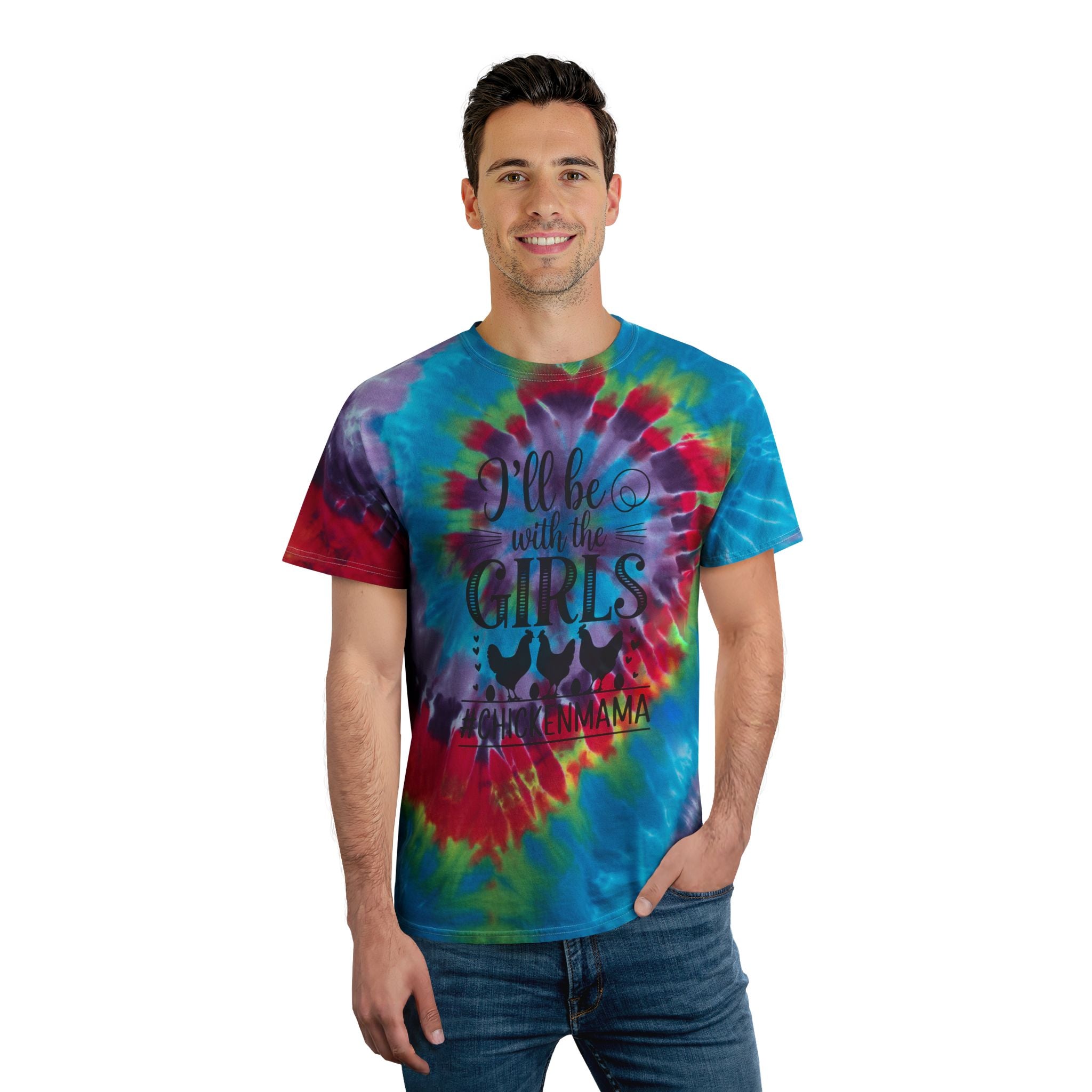 I’ll Be With the Girls Chicken Mama Tie-Dye T-Shirt – Funny Chicken Mom Tee, Farm Girl Shirt, Backyard Chicken Lover Apparel