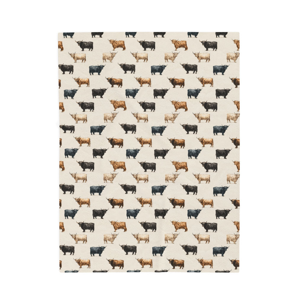 Highland Cow Pattern Plush Blanket | Farmhouse Cattle Throw Blanket | Rustic Farm Animal Bedding | Cozy Country Home Decor | Repeating Cow Print Blanket | Homestead Bedroom Throw