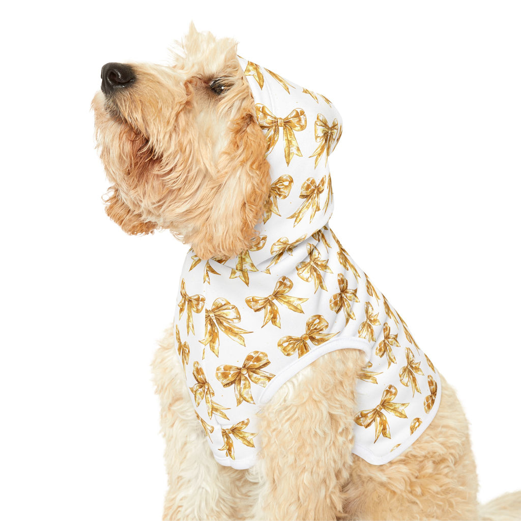 Gold Coquette Bows Cute Pet Hoodie - Adorable Puppy Sweater, Small Dog Outfit, Furry Friend Gift, Pet Apparel, Animal Lover Present