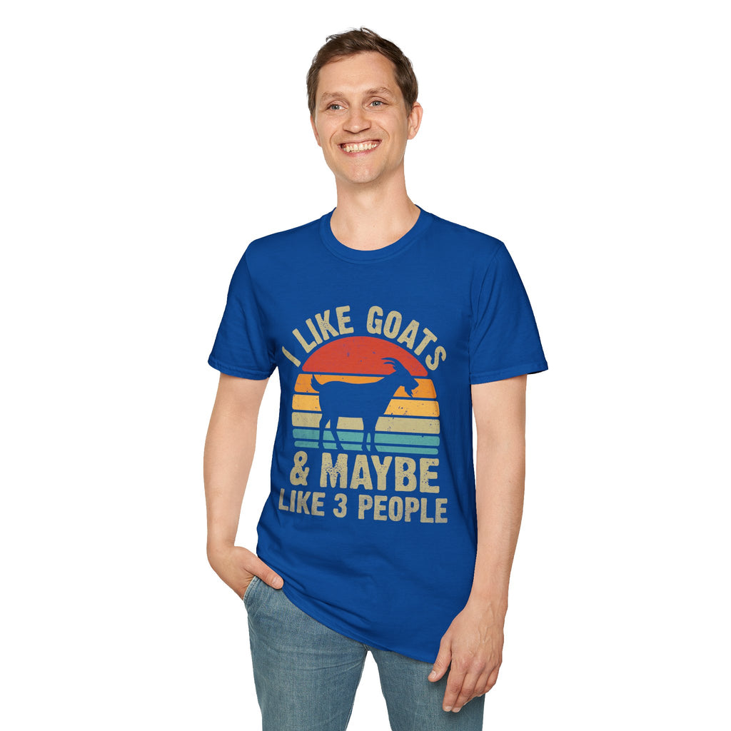 “I Like Goats & Maybe Like 3 People” Vintage Goat Lover Unisex Softstyle T-Shirt | Funny Farm Life Tee
