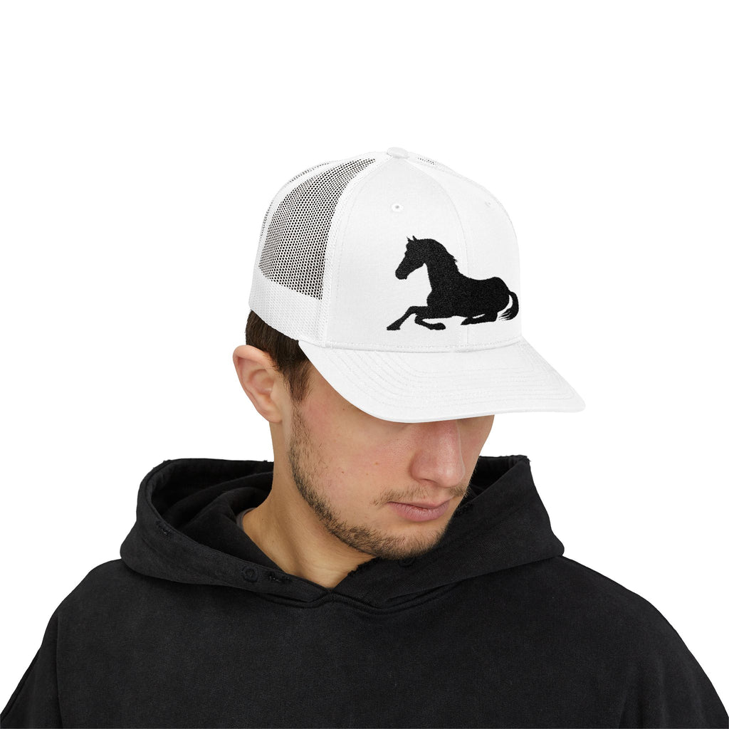 Resting Horse Trucker Hat | Laying Horse Silhouette Mesh Snapback Cap | Western Ranch Horse Lover Hat | Rustic Farm Life Cowboy Cowgirl Cap