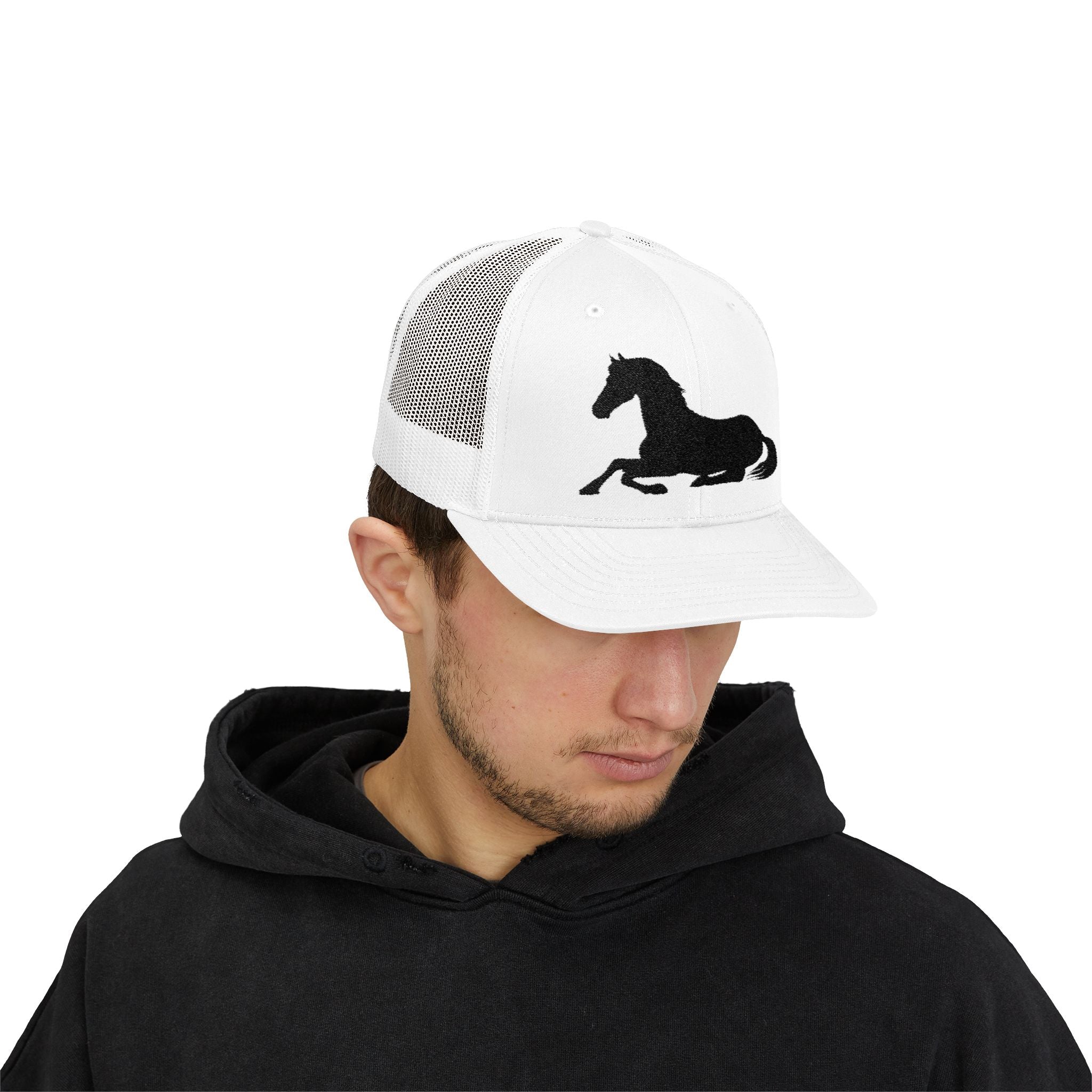 Resting Horse Trucker Hat | Laying Horse Silhouette Mesh Snapback Cap | Western Ranch Horse Lover Hat | Rustic Farm Life Cowboy Cowgirl Cap