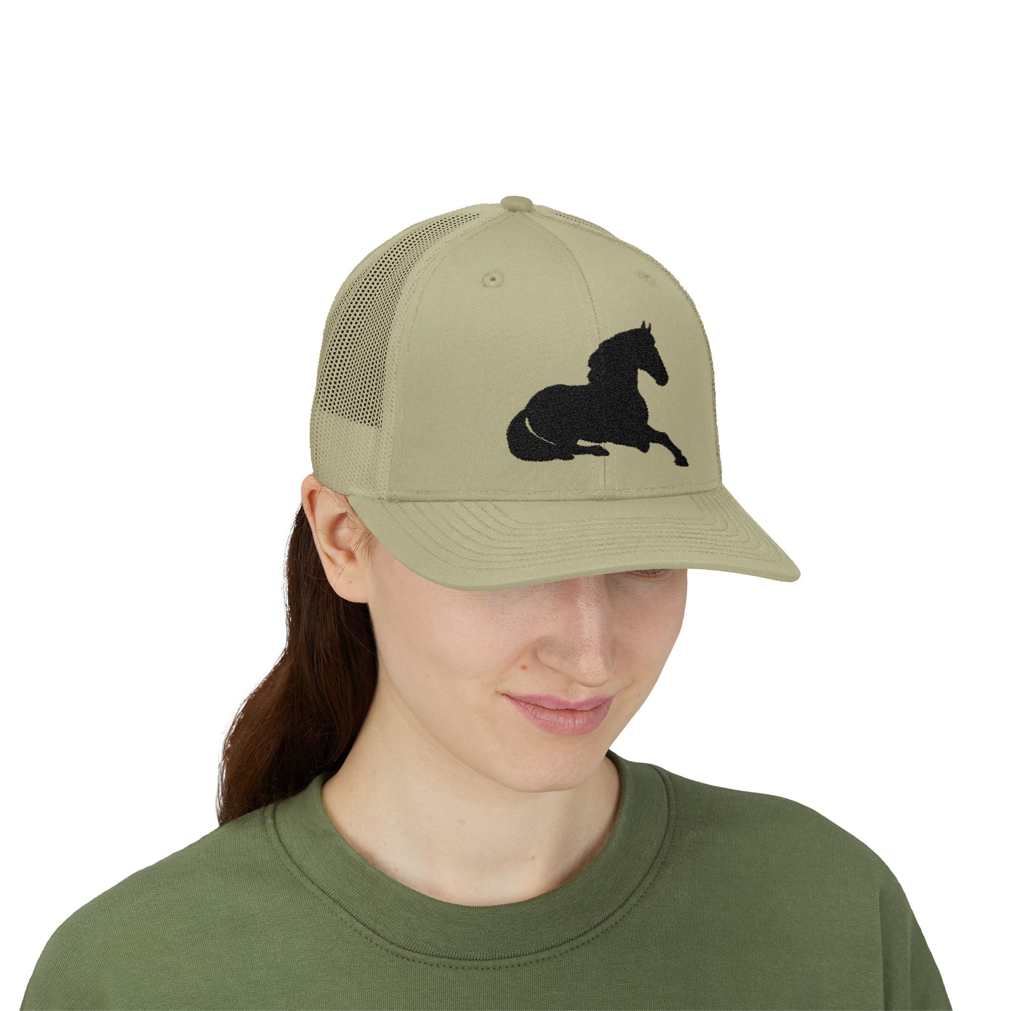 Resting Horse Trucker Hat | Laying Horse Silhouette Mesh Snapback Cap | Western Ranch Horse Lover Hat | Rustic Farm Life Cowboy Cowgirl Cap
