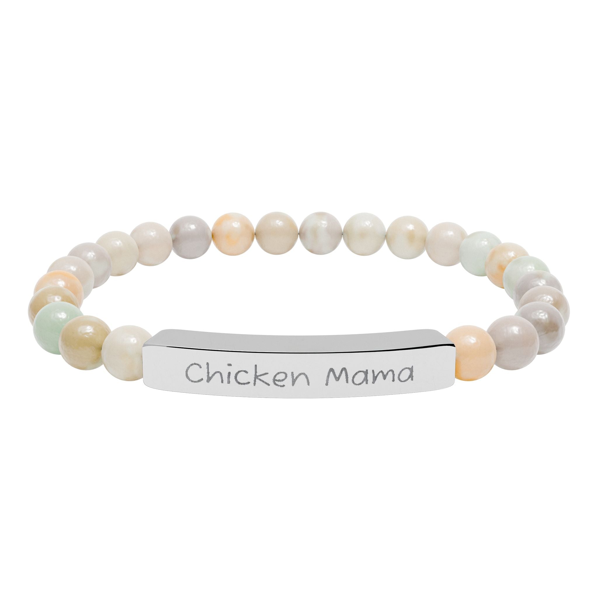 Chicken Mama Natural Stone Stretch Bracelet – Engraved Farm Mom Jewelry, Chicken Lover Gift, Rustic Homestead Bracelet