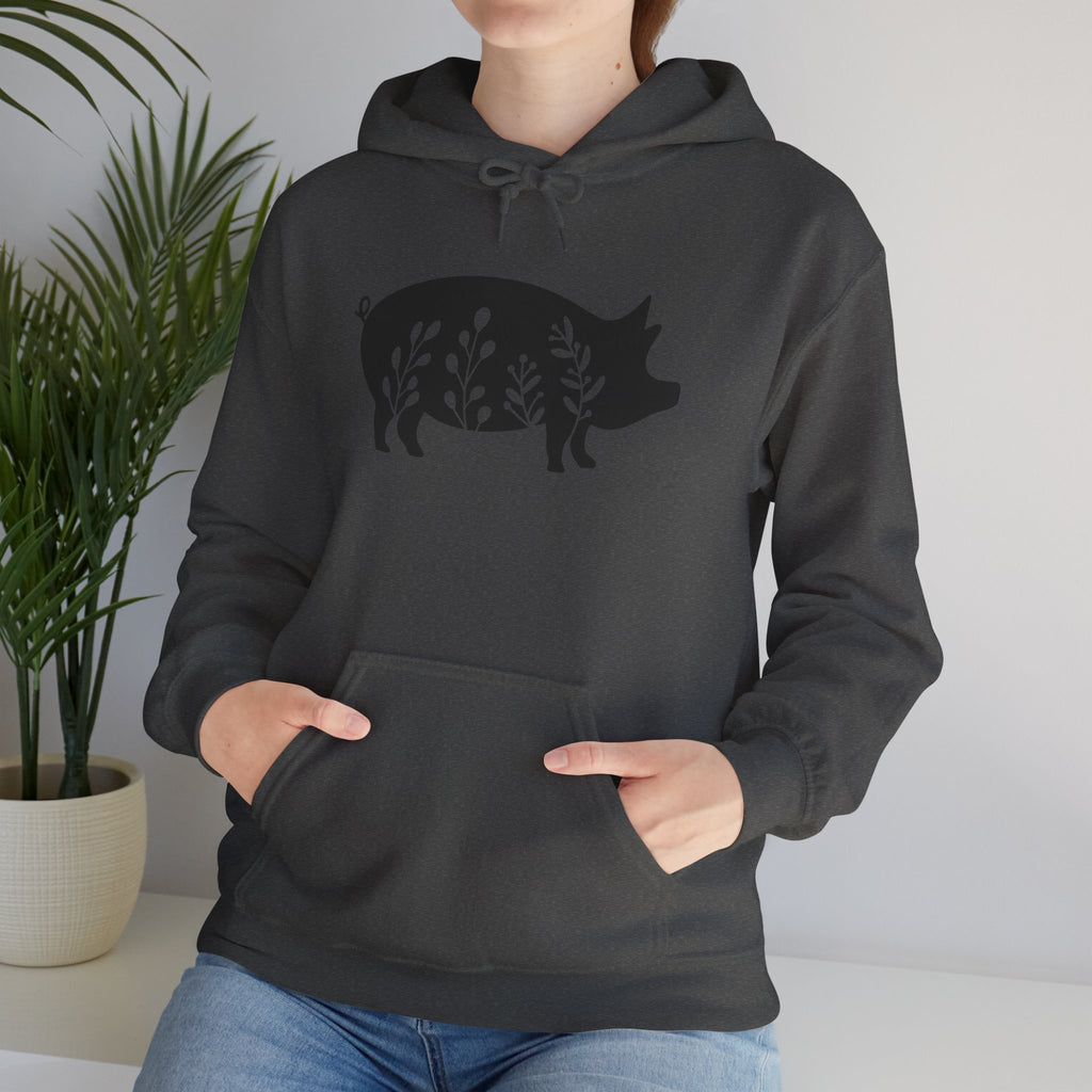 Floral Pig Silhouette Hoodie – Farm Life Sweatshirt, Pig Lover Pullover, Homestead Hoodie, Mini Pig Apparel, Farm Animal Hoodie, Country Living Unisex Hoodie